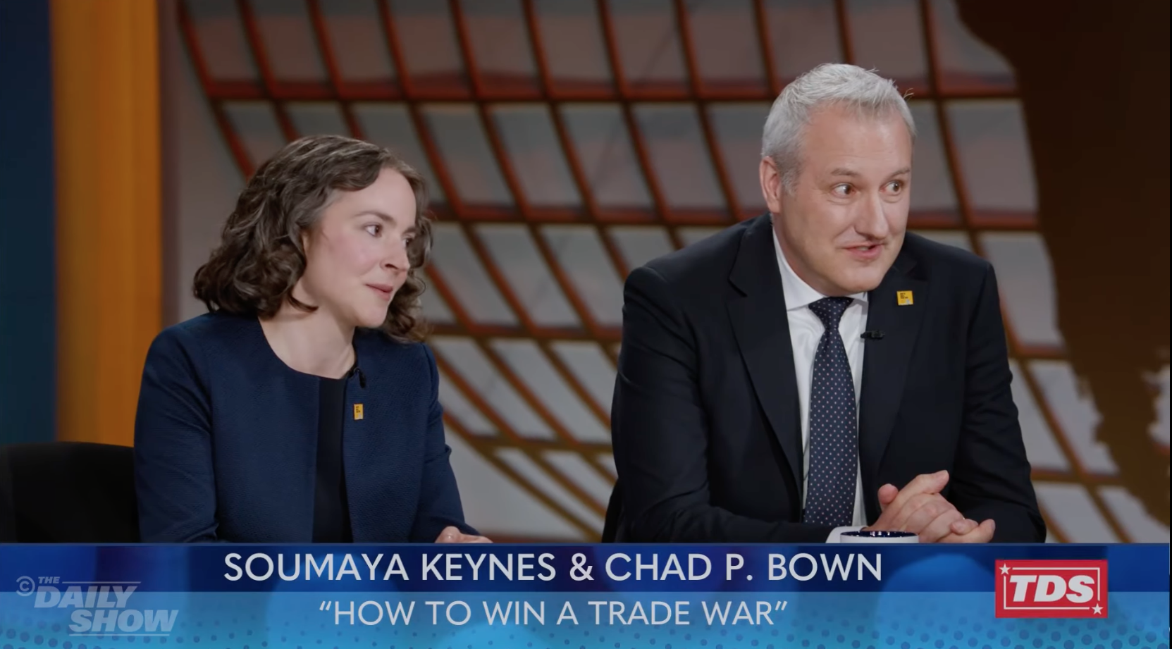 Makeup, hair, and grooming for Soumaya Keynes and Chad P. Bown on The Daily Show