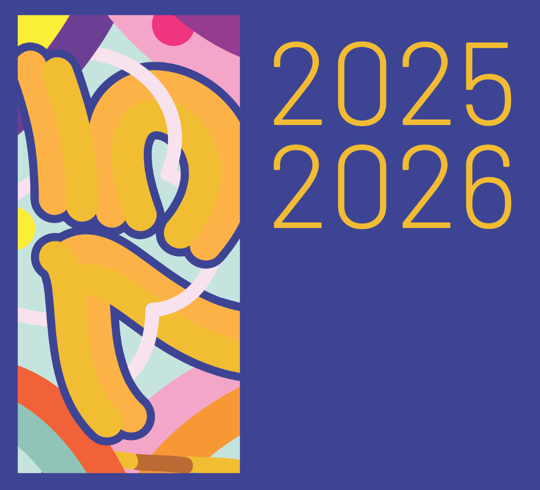 image of the cover of the annual report. Bright graphic with swirls and lines in the shape of a 75