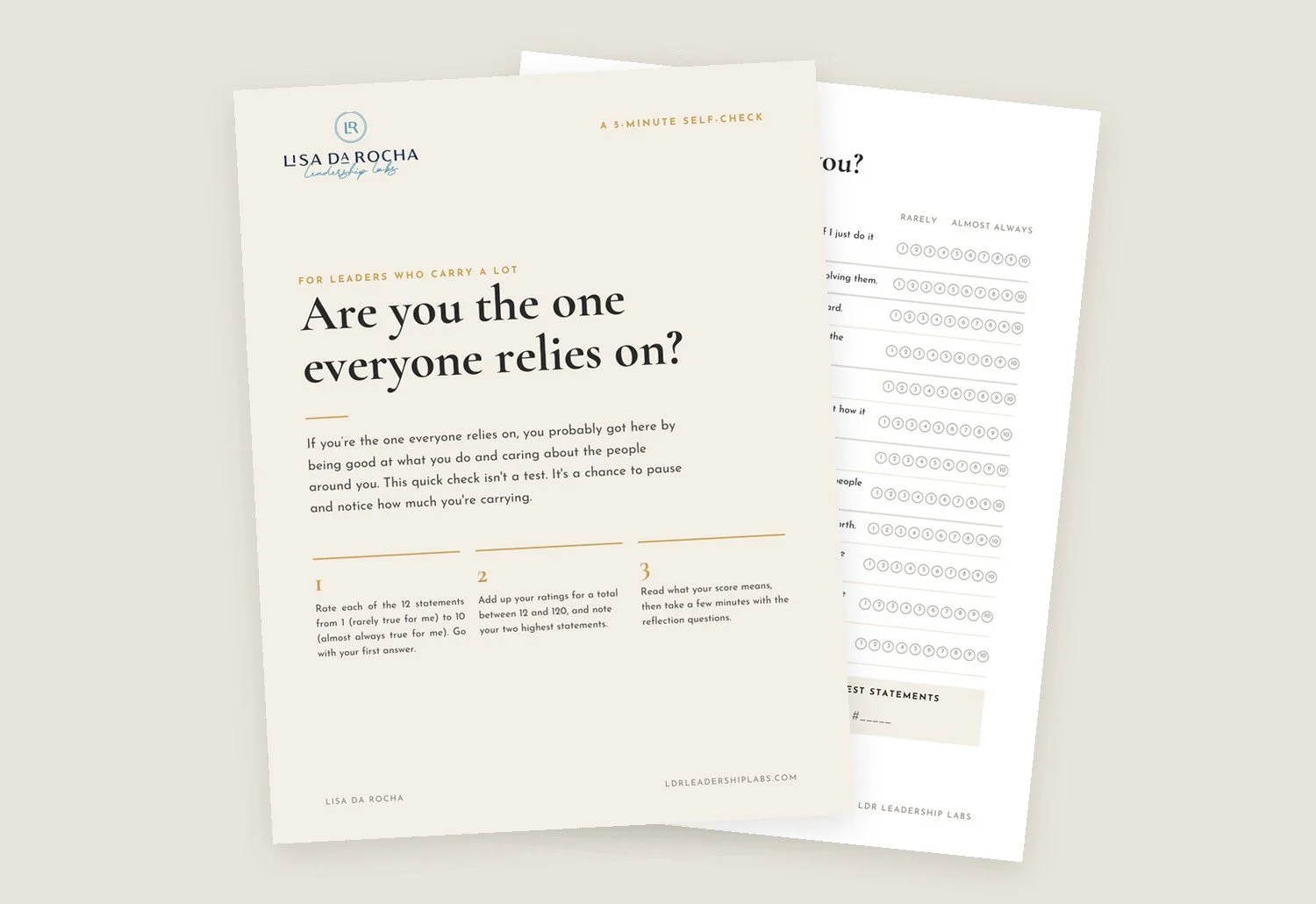 Pages from the free self-check Are you the one everyone relies on? by Lisa da Rocha