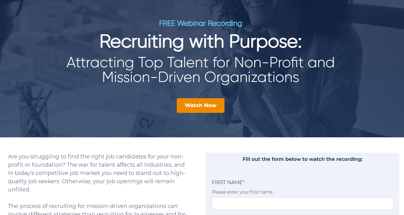 LANDING PAGE: For Recruiting for Non-Profits Webinar
