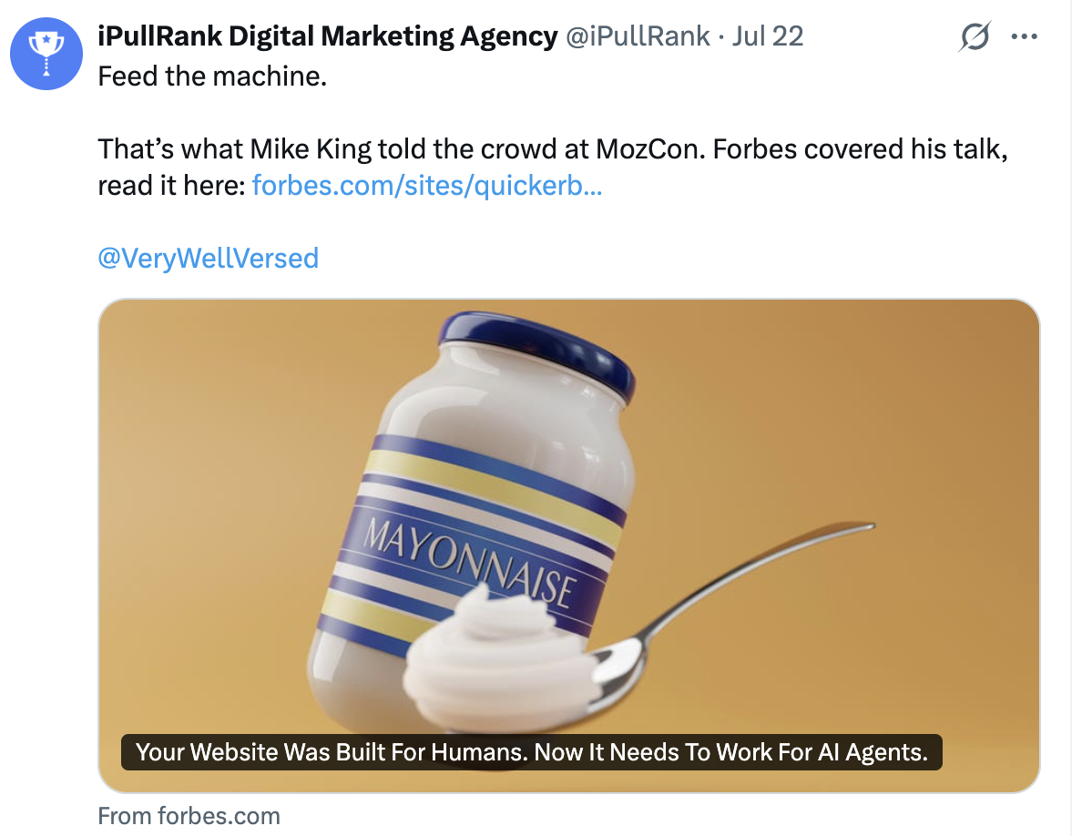 SOCIAL POST: MozCon talk Featured in Forbes on X/Twitter