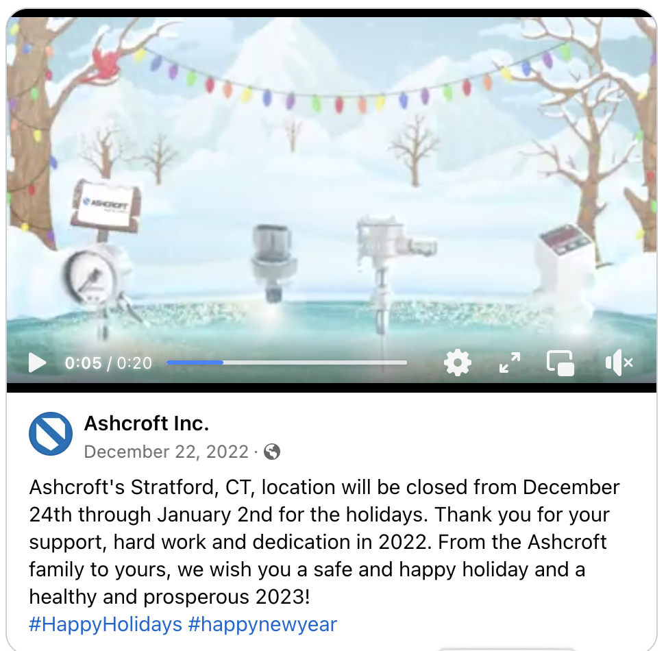 SOCIAL POST: Ashcroft holiday post (concept developed by me and animated by an external artist)
