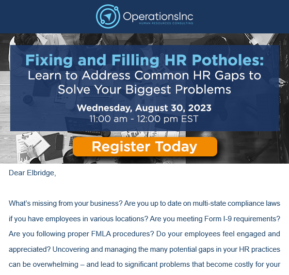 WEBINAR INVITE: Fixing and Filling HR Potholes