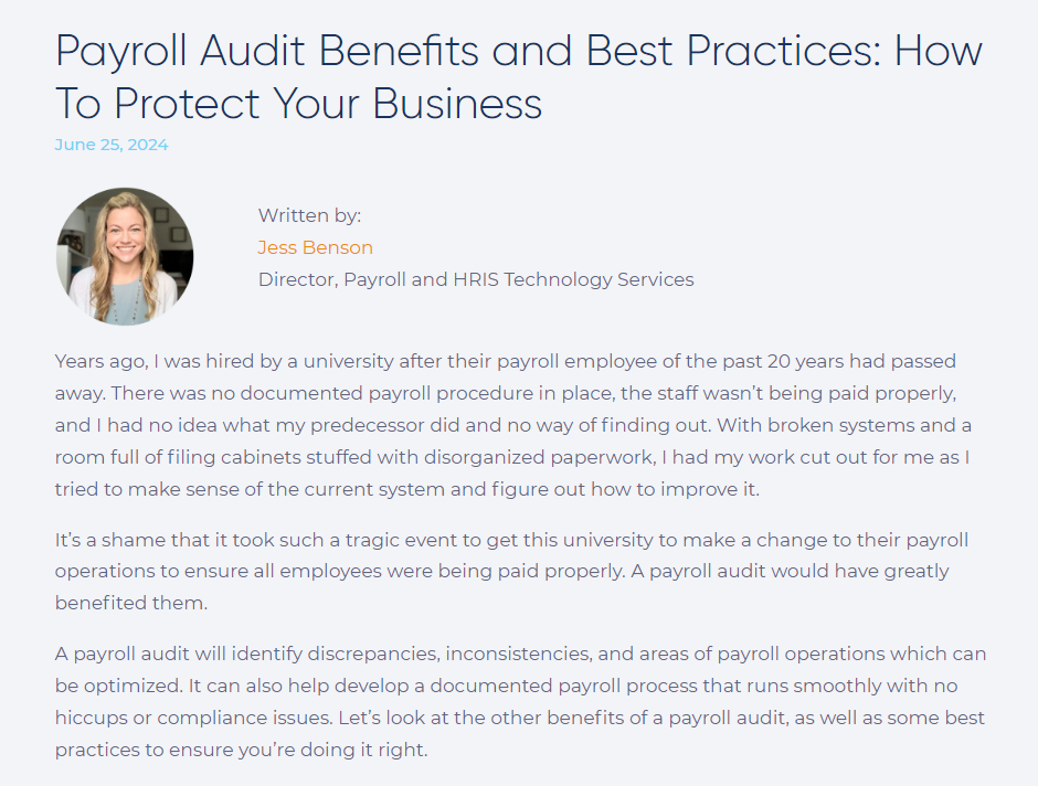 BLOG: Payroll Audit Benefits and Best Practices (Ghostwritten)