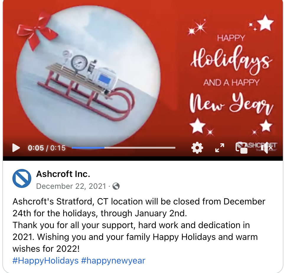 SOCIAL POST: Ashcroft holiday post (concept developed by me and animated by an external artist)