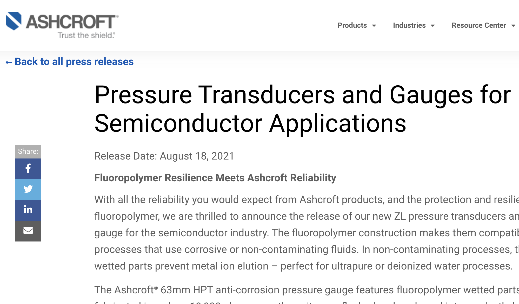 PRESS RELEASE: New fluoropolymer instrumentation