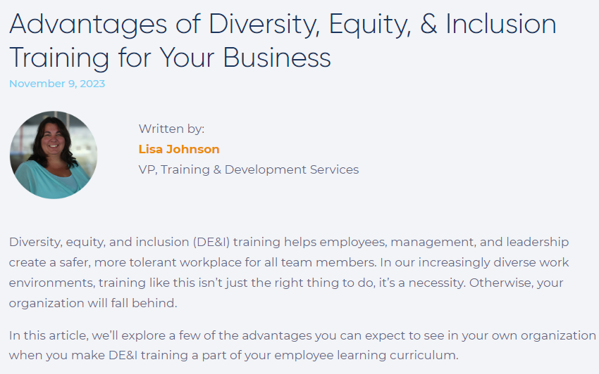 BLOG: Advantages of Diversity, Equity, & Inclusion Training for Your Business (Ghostwritten)