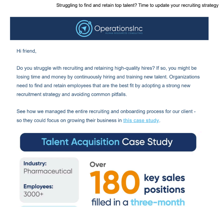 EMAIL: Recruiting case study stats