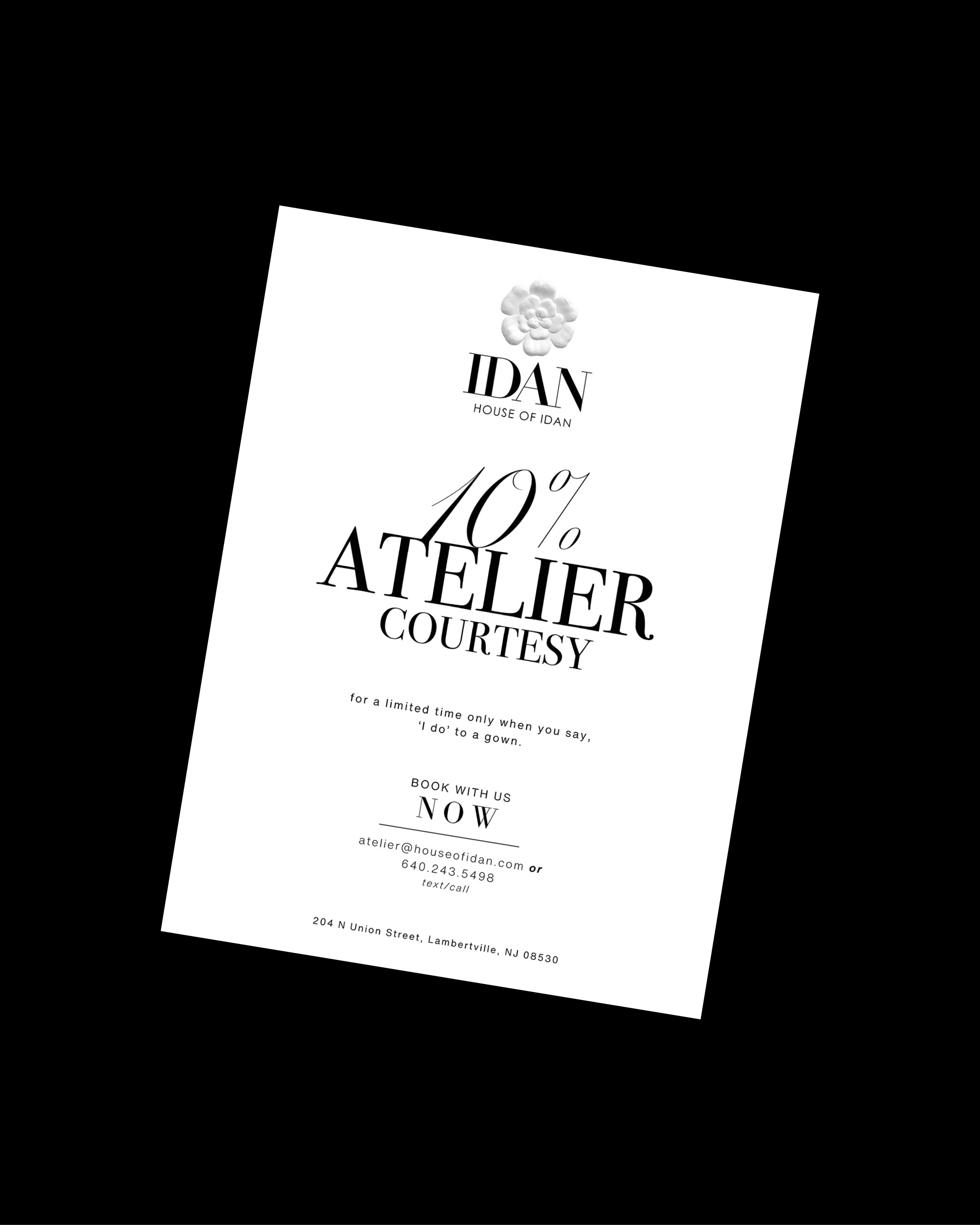Postcard for Print, Front & Back, Atelier Courtesy Flyer, Adobe Ps, 5 x 7 in.