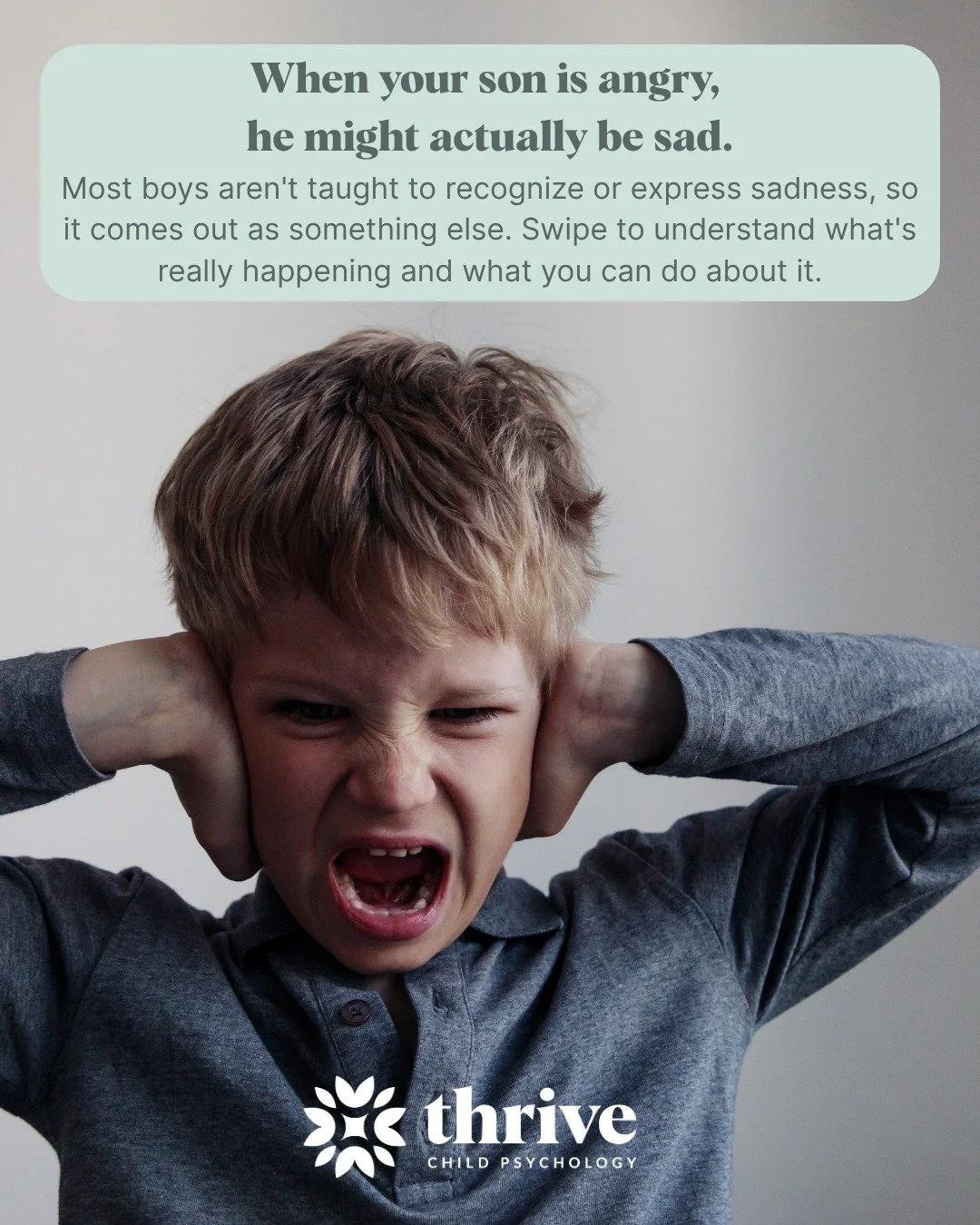 Something we see consistently in our practice: boys who are struggling emotionally don't always look sad. They look angry.

And the parents sitting across from us are often confused because the anger seems disproportionate, unpredictable, or directed