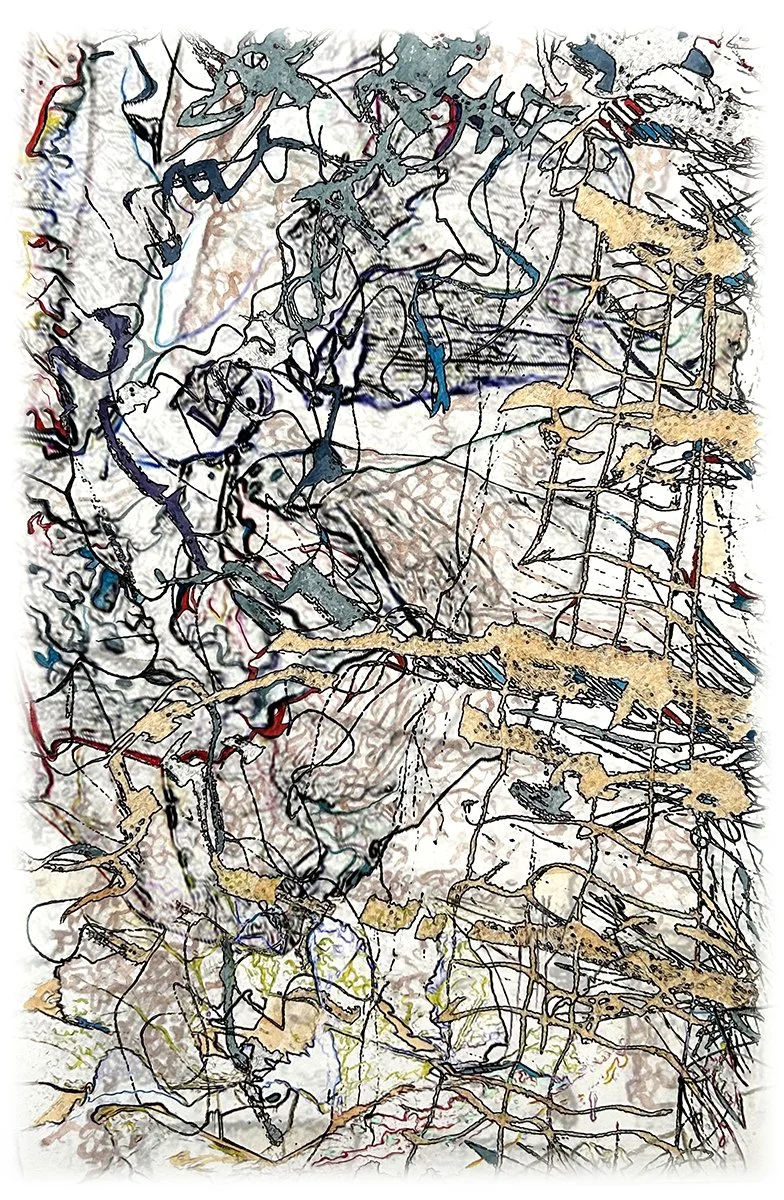 Don't Let It Slip By so Quickly, 2025, 12"x18", Digital Collage with Mixed Media on German Etching Paper