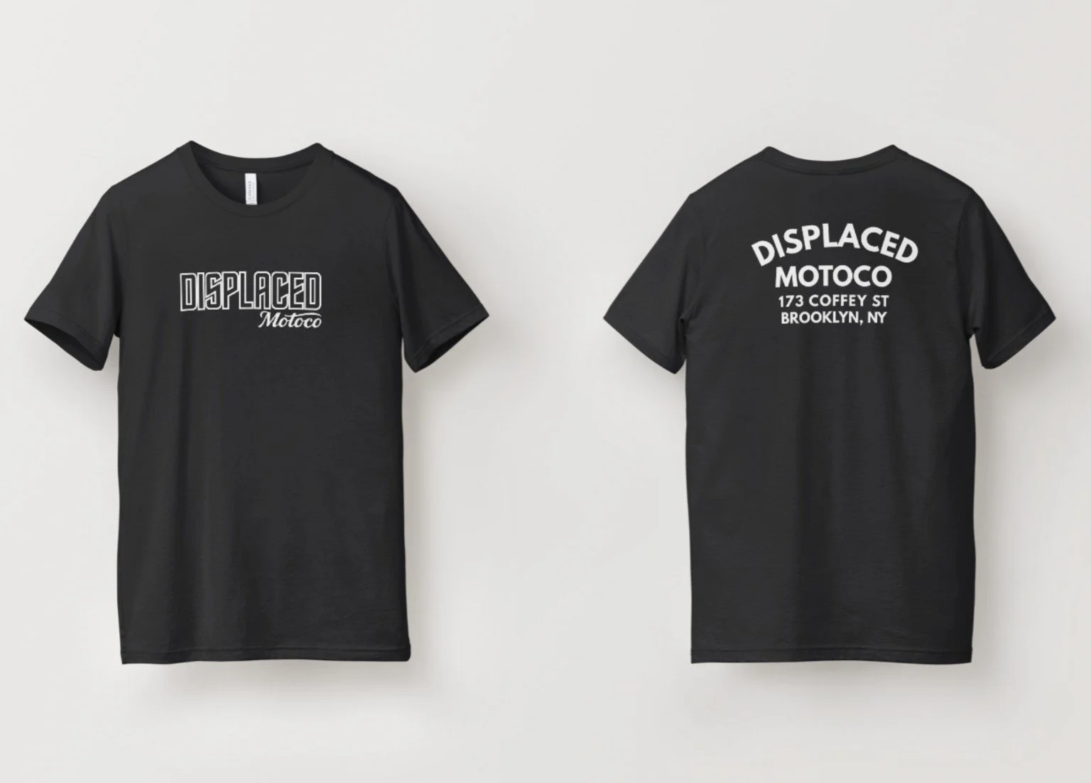 Black Displaced Motoco Logo Tee, front and back