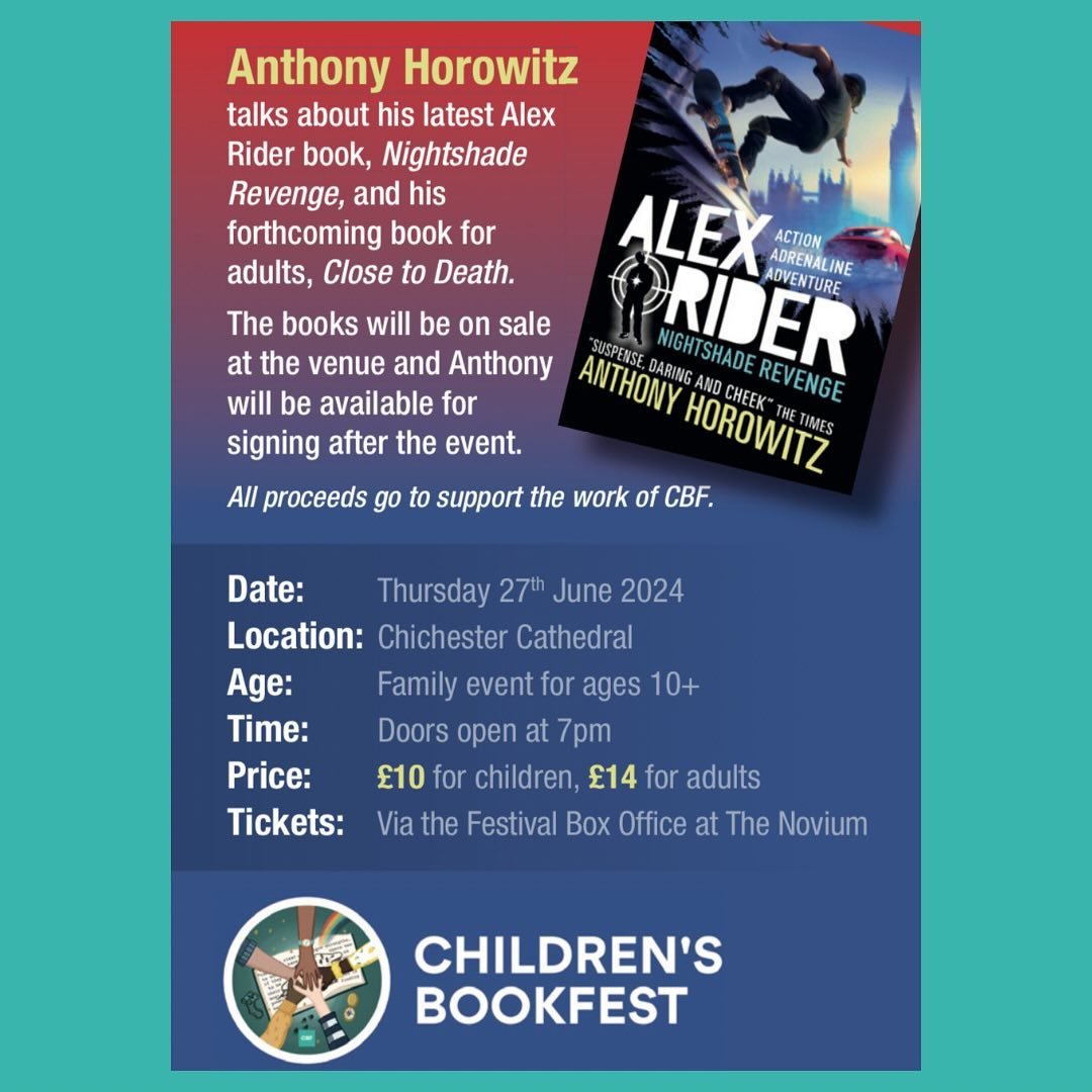 Join the globally-bestselling author Anthony Horowitz as he discusses his newest Alex Rider book Nightshade Revenge with fellow bestselling author and Cicestrian, Kate Mosse, plus an opportunity to hear about his latest book for adults in the Hawthor