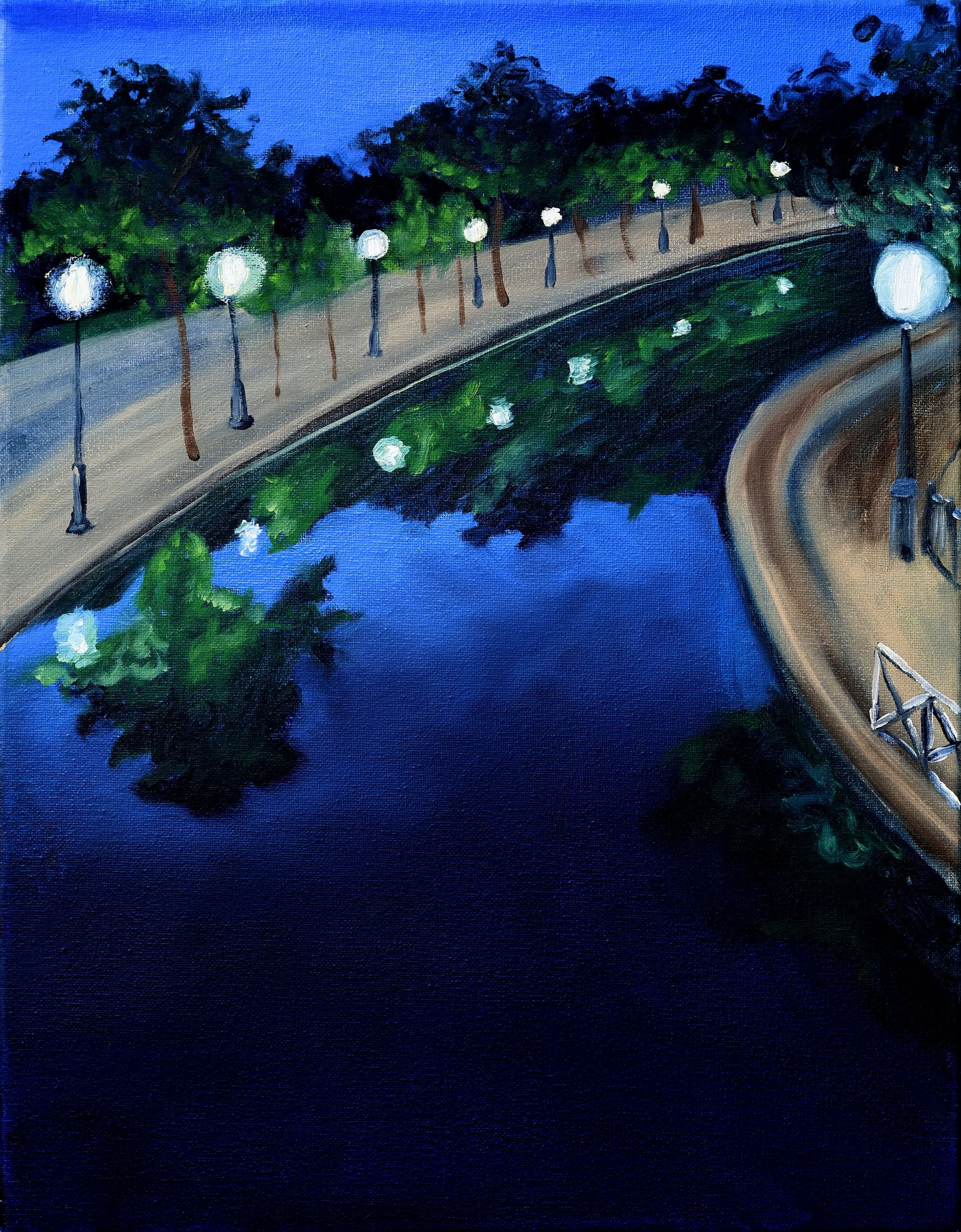 Canal St. Martin from Passerelle Bichat Study, 
14’’ x 18’’, 35.56cm x 45.72, 
Oil on Canvas, 2025