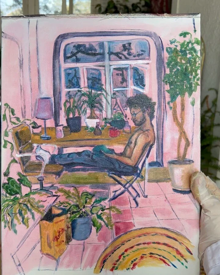 Quick morning portrait of @alexmontag writing with his plants in his treehouse/sunporch 🪴