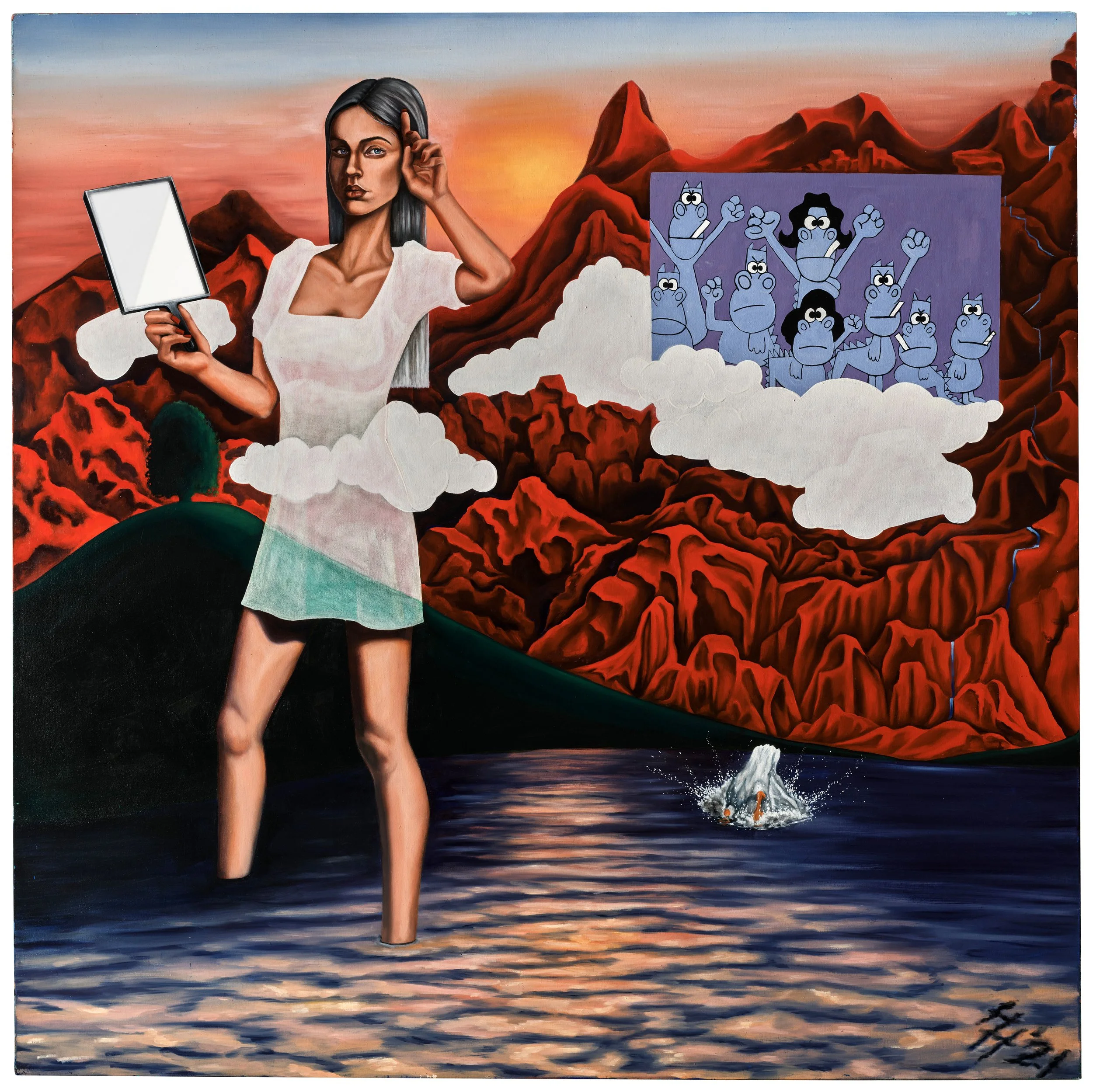 No Woman ever steps in the same river twice. For it’s not the same river and she’s not the same Woman
54x54, Oil and mirrored glass on canvas, 2021