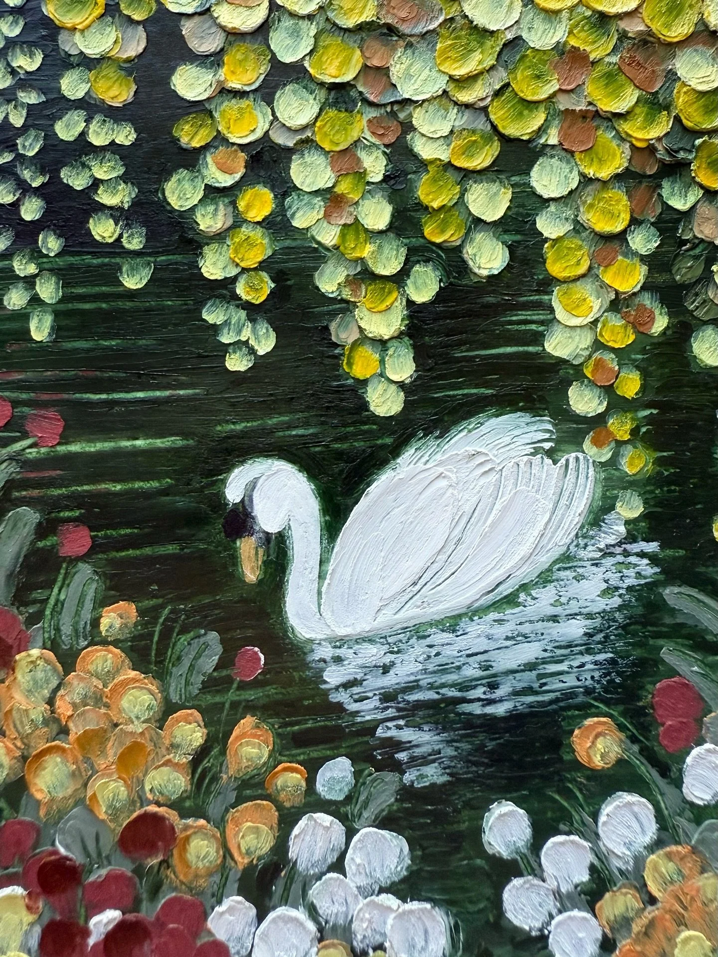 Serene Autumn Swan ~ the last October oil pastel swan🧡🍂🦢 Available to collect, link in bio! #oilpastel #swan #fallart #autumndecor