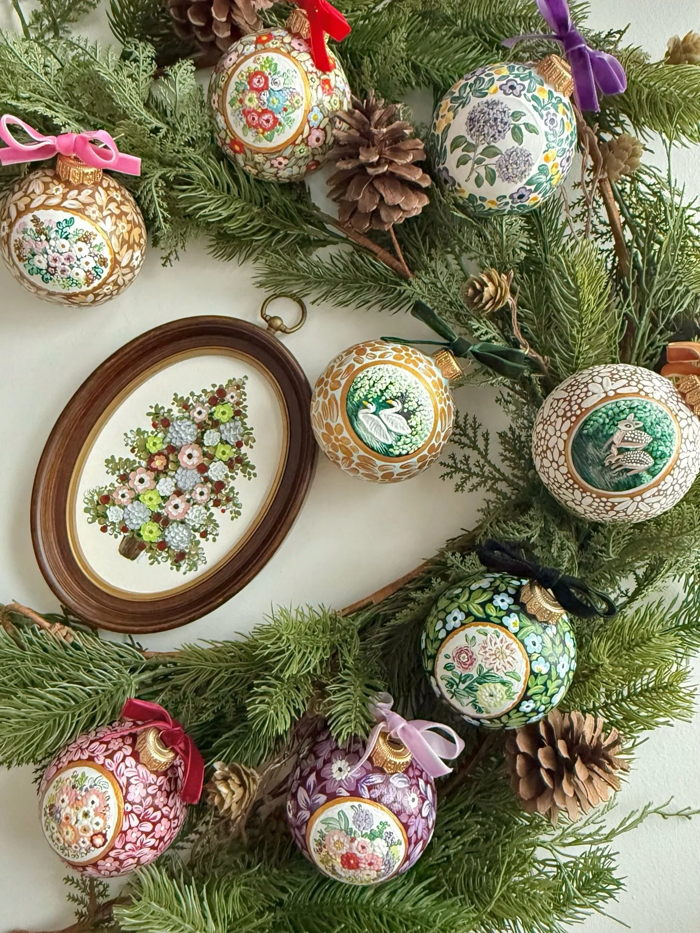 Introducing the 2025 Ornaments❤️ Inspired by my original oil pastel/watercolor paintings made throughout the year! Hand painted with acrylic paints, sealed with a varnish to protect for years to come. Also&mdash;I couldn&rsquo;t resist adding one las