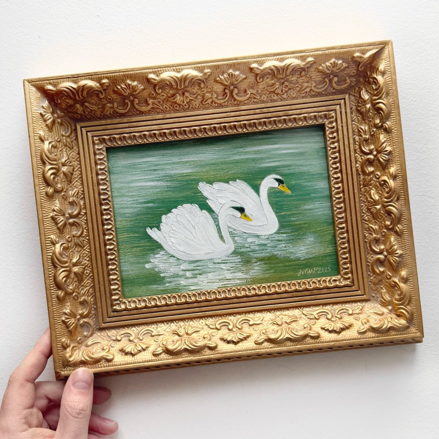 Serene Swans vii🤍 A soft &amp; delicate scene to balance the traditional &amp; ornate frame✨ Now available to collect! 

*Delivery is not guaranteed to arrive on time for Christmas.