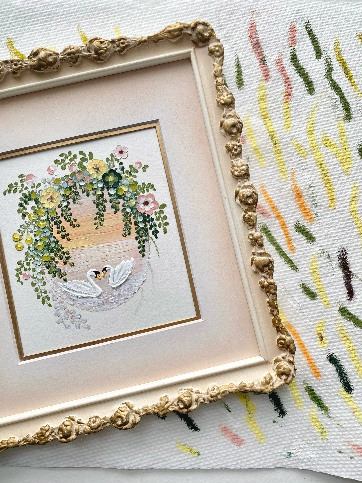 Serene swans surrounded by joyful blooms🌼 

Here&rsquo;s a look at what&rsquo;s been on my desk this week! The 3rd photo is a piece I made for myself (I&rsquo;m actually fulfilling one of my 2026 goals&mdash;create more art for myself) However, the 