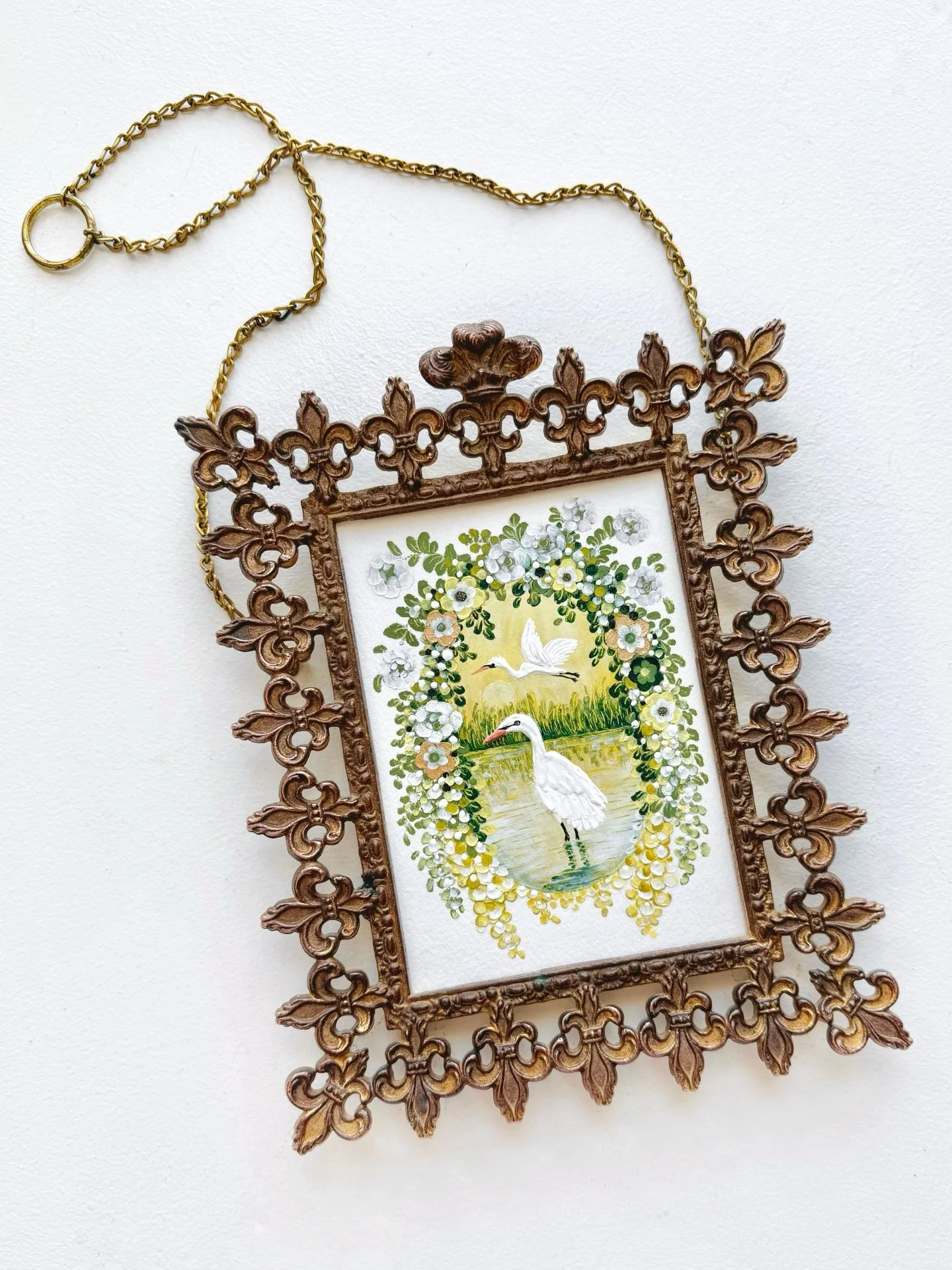 Serene Egrets💚 Created 85% with oil pastels, 15% acrylic paint✨ This piece will be part of my next originals collection; color theme focusing around whites &amp; greens, with warm hues of yellow &amp; pink🌿 #oilpastel #fineart #artcollector