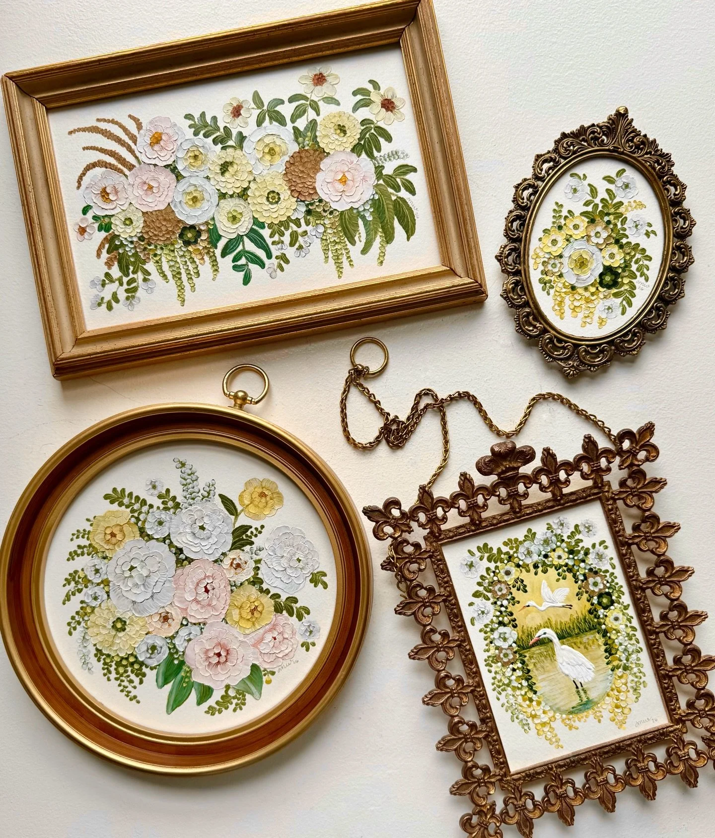 Serene Blooms &amp; Egrets drops soon, 6pm EST🤍 Swipe to a closer look at the texture details✨ #oilpastel #fineart #texture