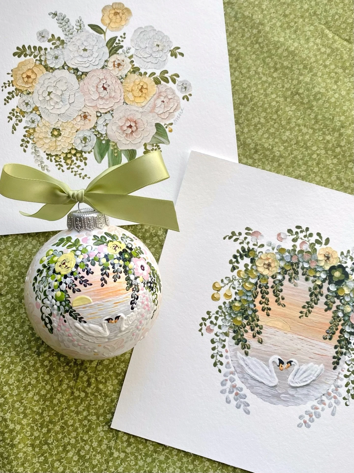 Thank you for your orders so far🫶🏻🫶🏻 The ornament has found its forever home, but there are still limited edition prints available to collect! Link in bio🦢🌼 #artprints #fineart #handpaintedornament #oilpastelart