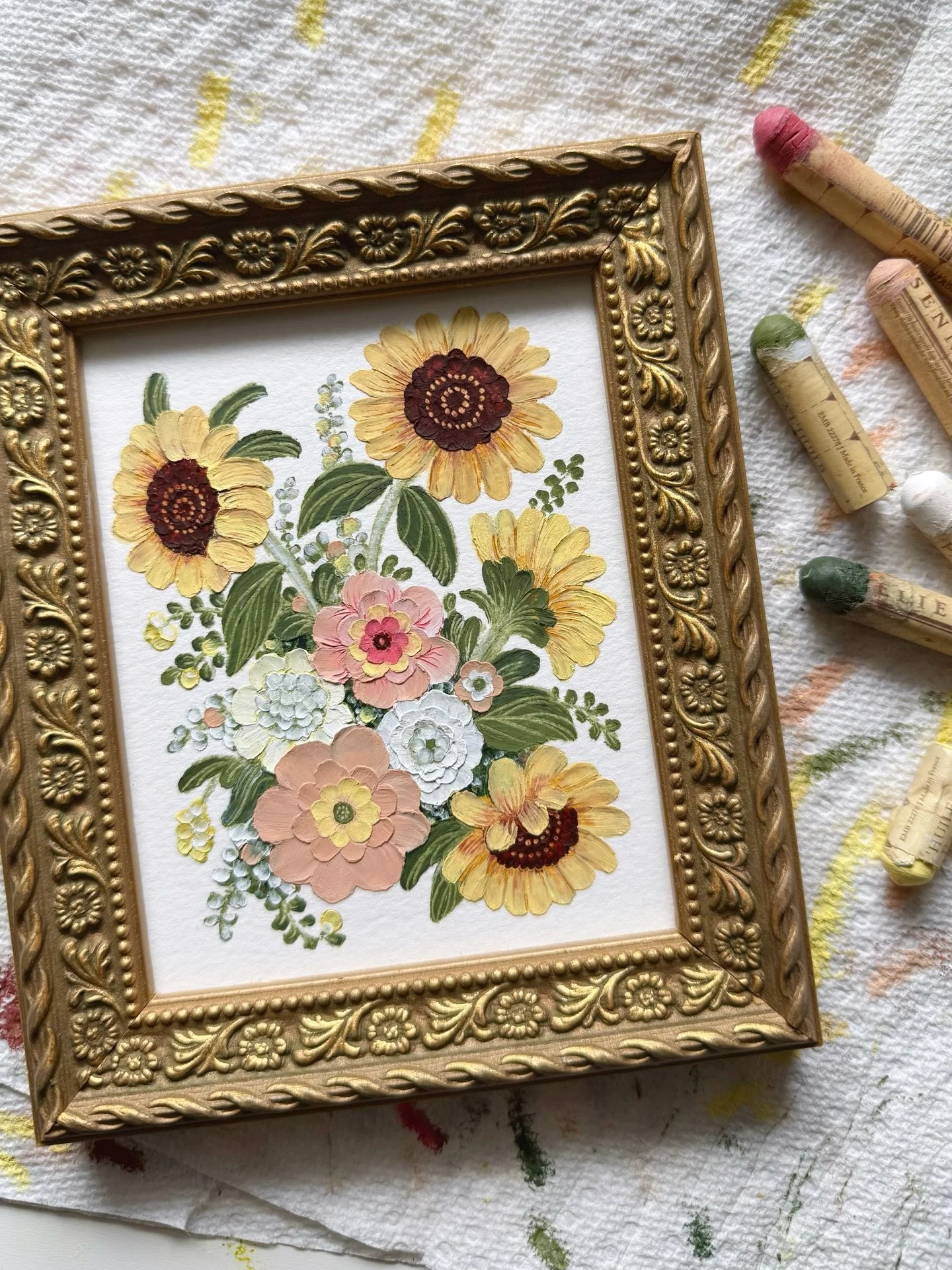 Desk Diary: What I&rsquo;ve been working on so far this May🌻 New oil pastel collection coming soon✨

#oilpastel #artstudio #may #sunflowers #artcollection