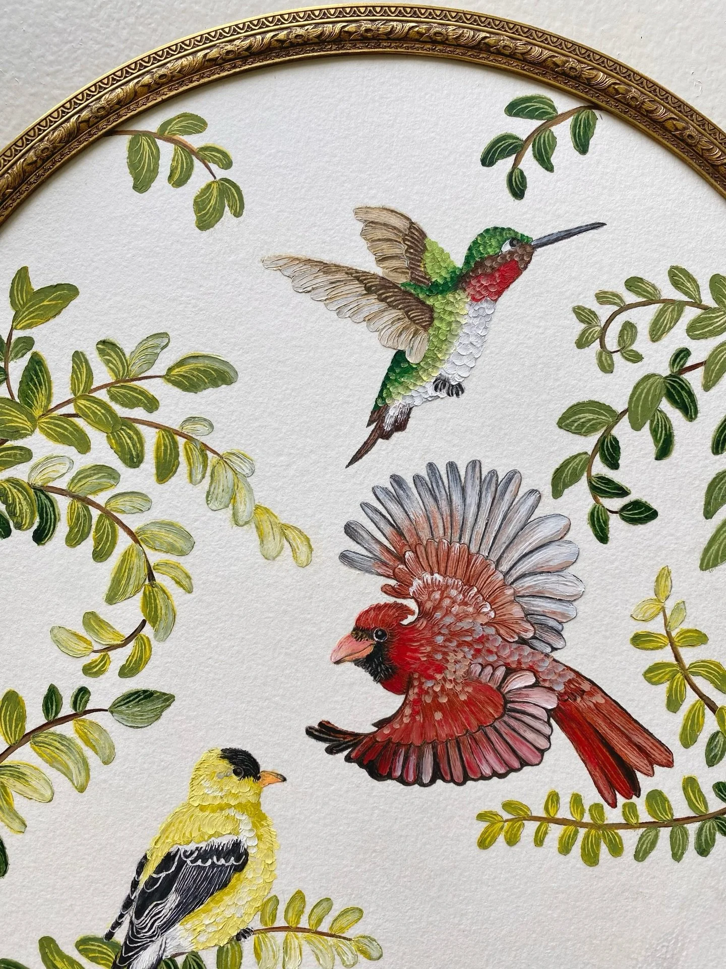 The birds so far❤️ #oilpastel #birdart #hummingbird #cardinal #goldfinch