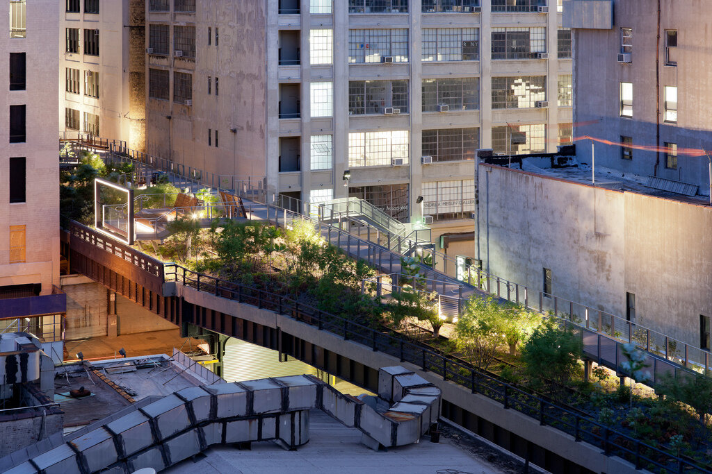 The Highline Park at night in NYC