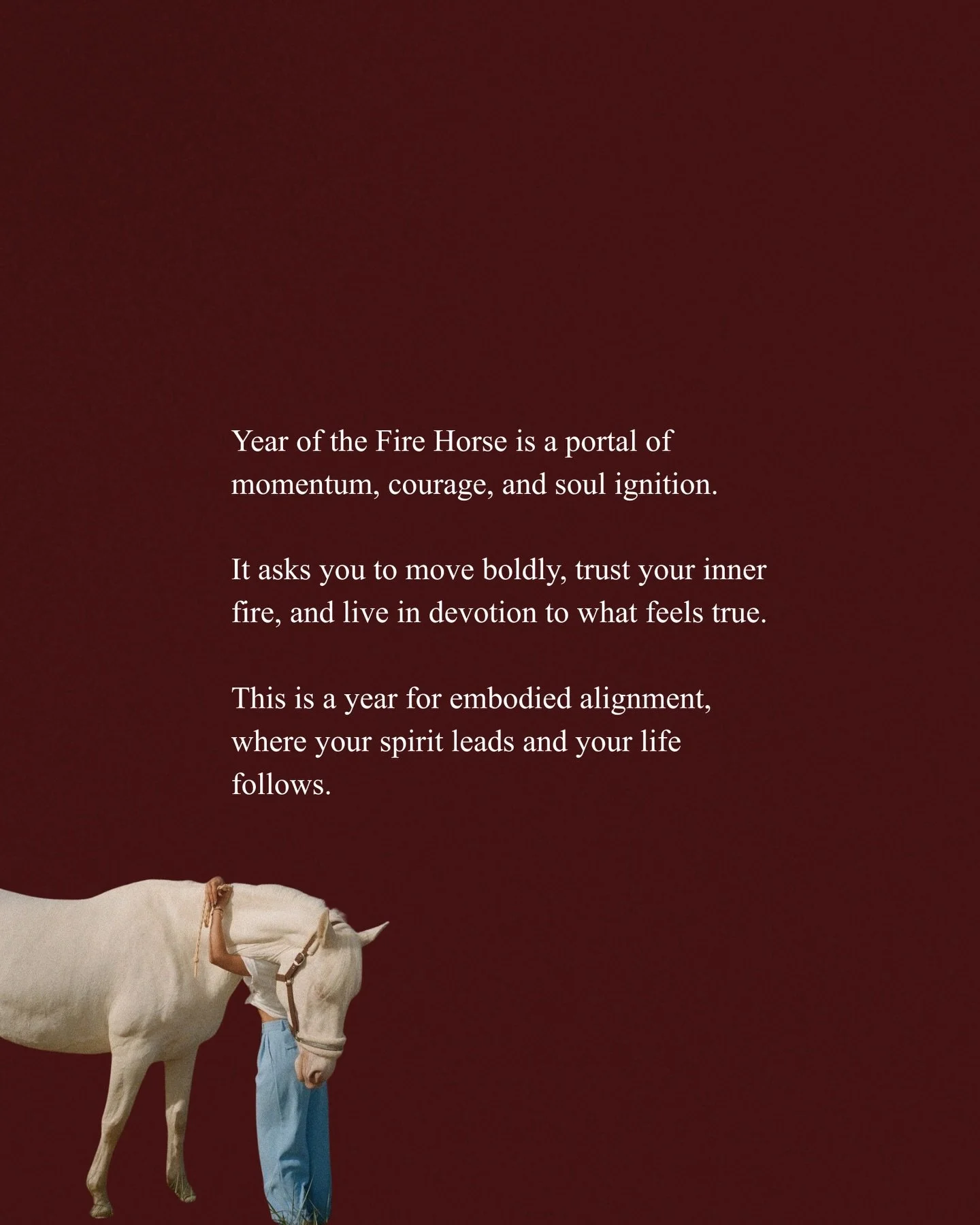 Fire burns but also cleanses.
This is the year of trust, devotion and soul ignition.
Do you feel it? Are you accepting the calling? 

I&rsquo;m curious to know what you&rsquo;re calling forward this year 🔥

#firehorseyear #2026 #firehorse #fyp #zodi