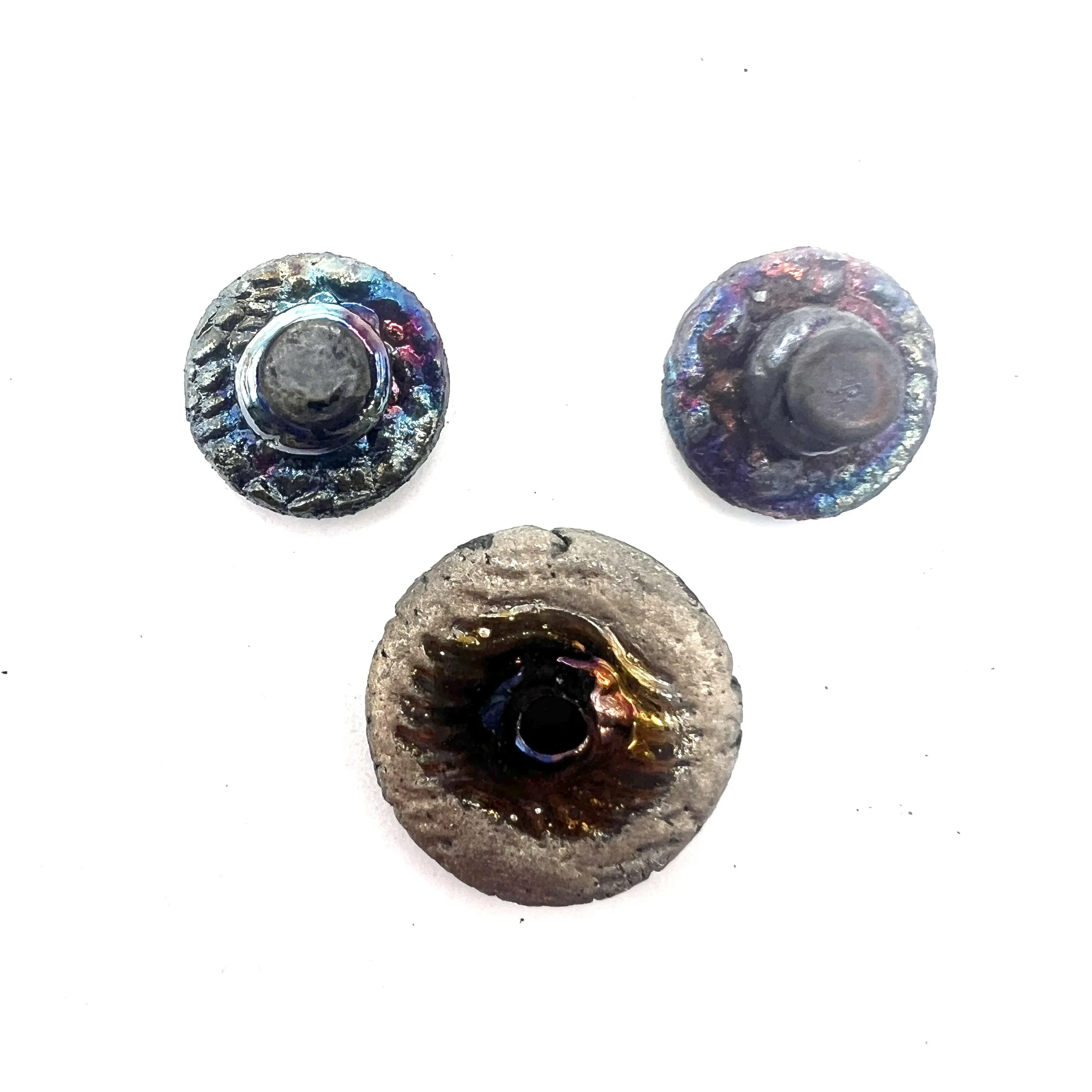 Set of 3 1 Disc Bead and 2 Small Round Cabochons Raku Jewelry Supply Handmade by MAKUstudio MAKU raku