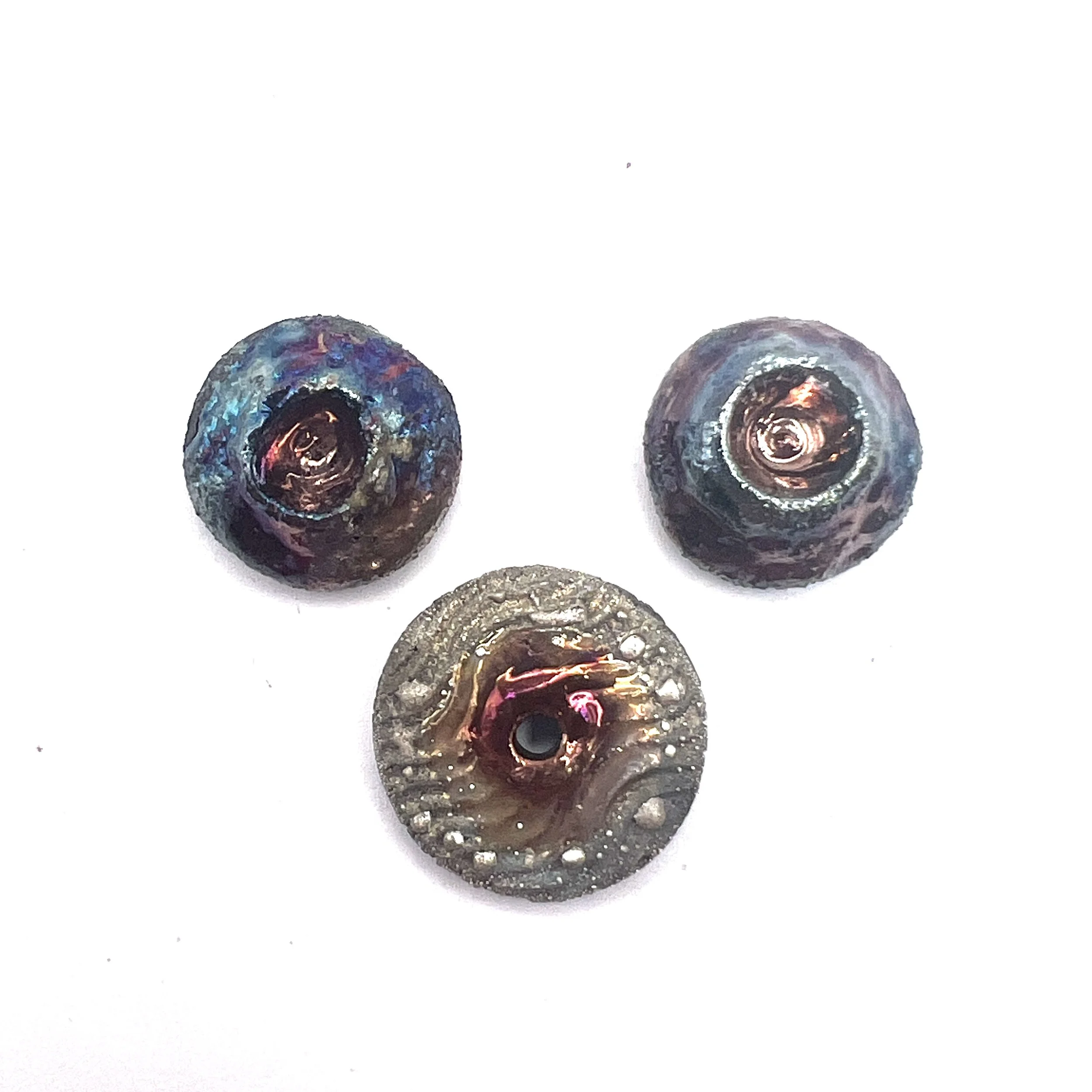 Set of 3 Pieces: 1 Disc Bead and 2 Small Round Cabochons Raku Jewelry Supply Handmade by MAKUstudio MAKU raku