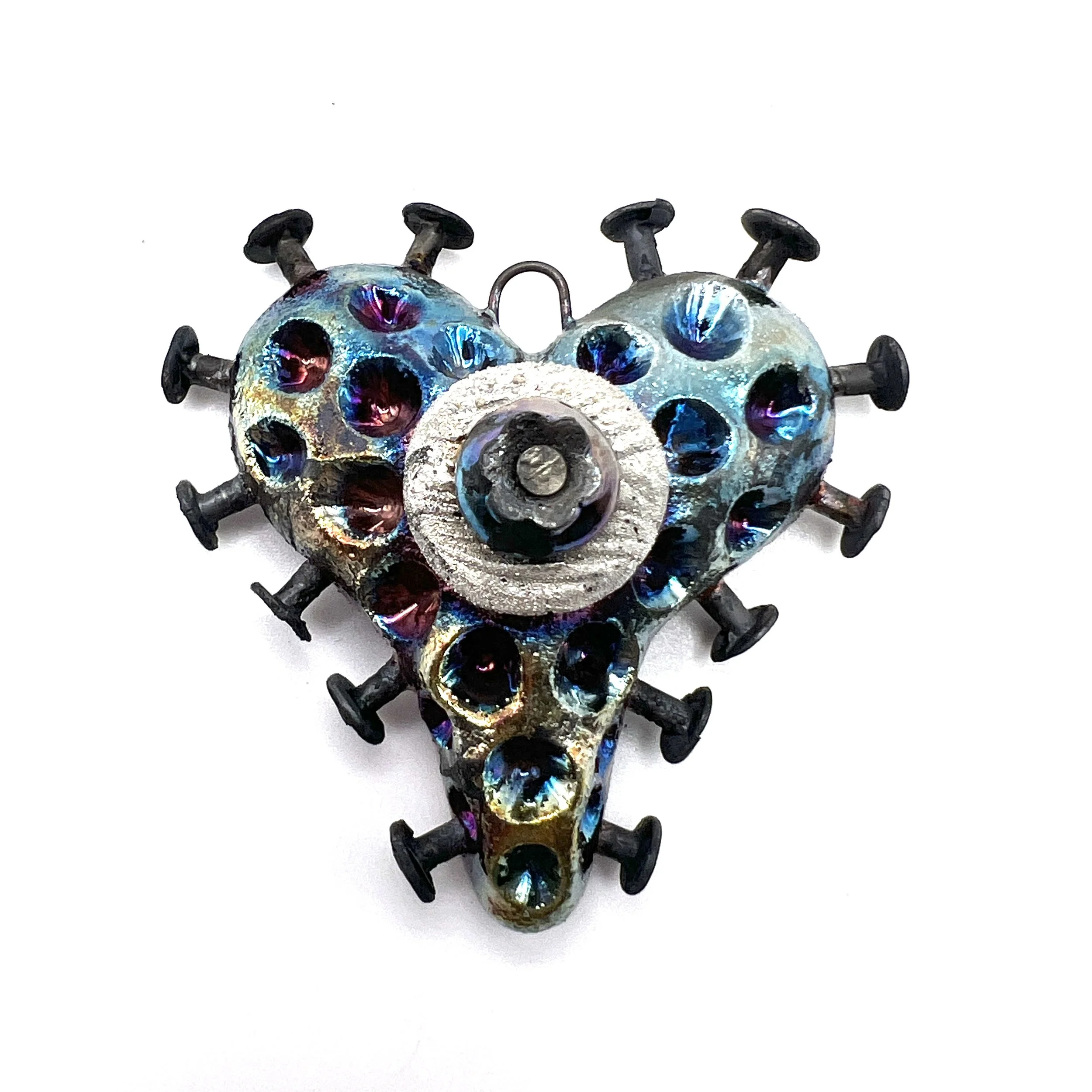 Nailed Heart Pendant Jewelry Supply Handmade by MAKUstudio MAKU raku