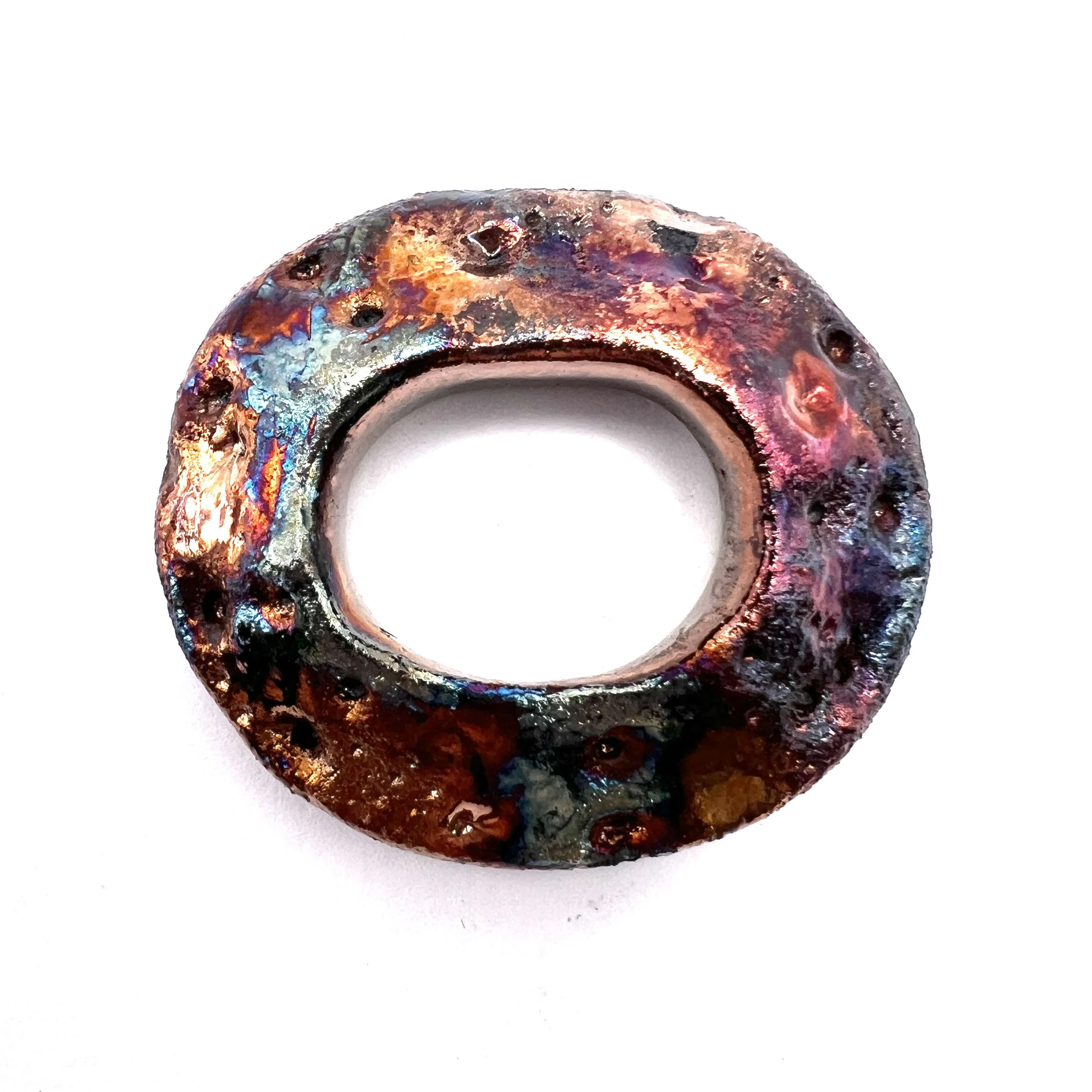 Raku Donut Cabochon or Pendant Ceramic Jewelry Supply by MAKUstudio MAKU raku