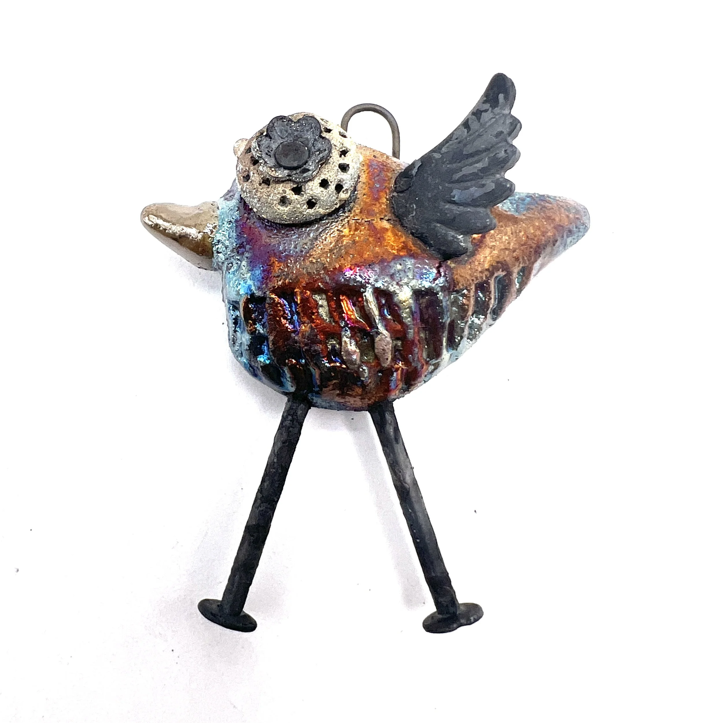 Raku Bird Bird with Legs Ceramic Pendant Raku Jewelry Supplies Handmade by MAKUstudio MAKU raku