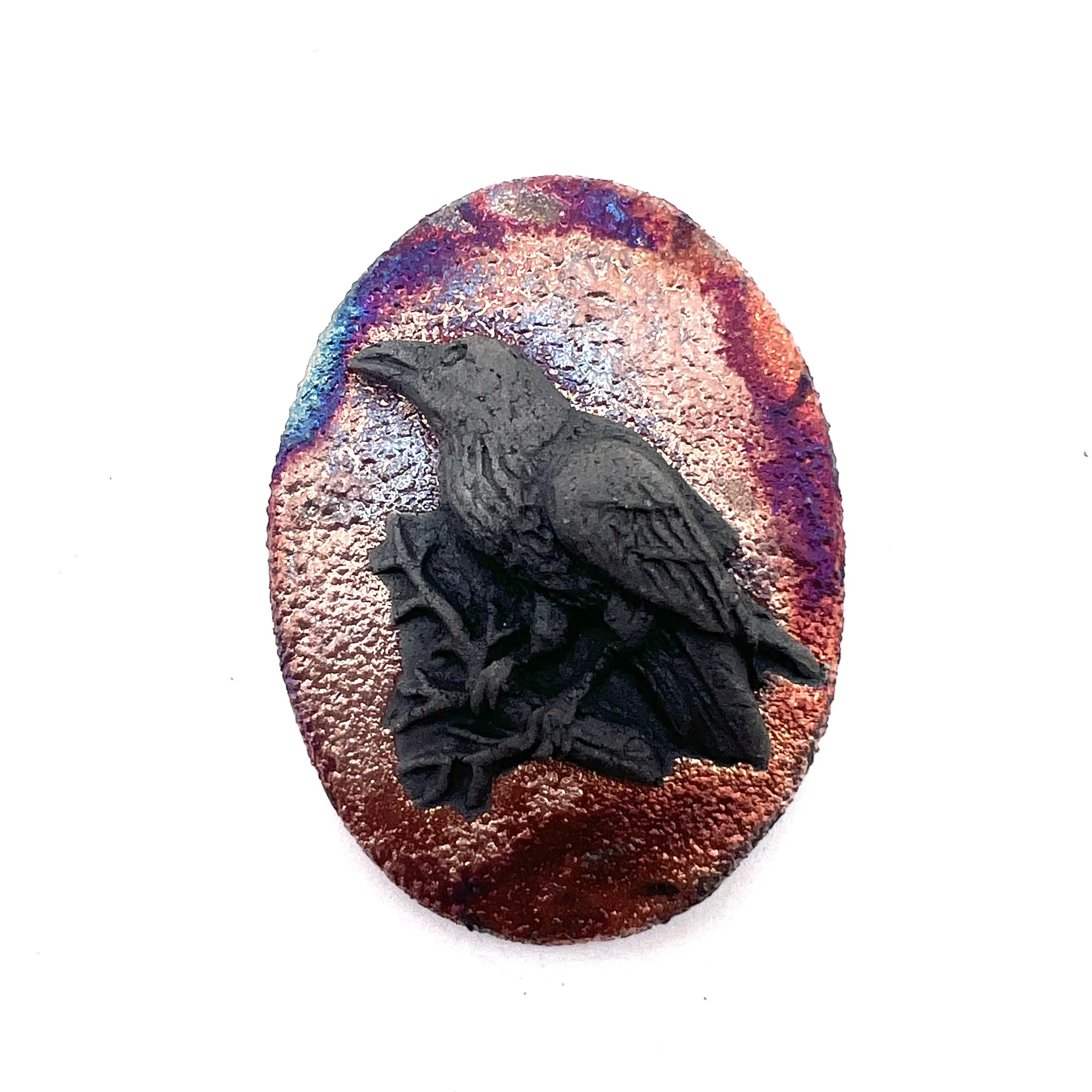 Raven Black Crow Cabochon MAKU raku Jewelry Supplies Handmade by MAKUstudio