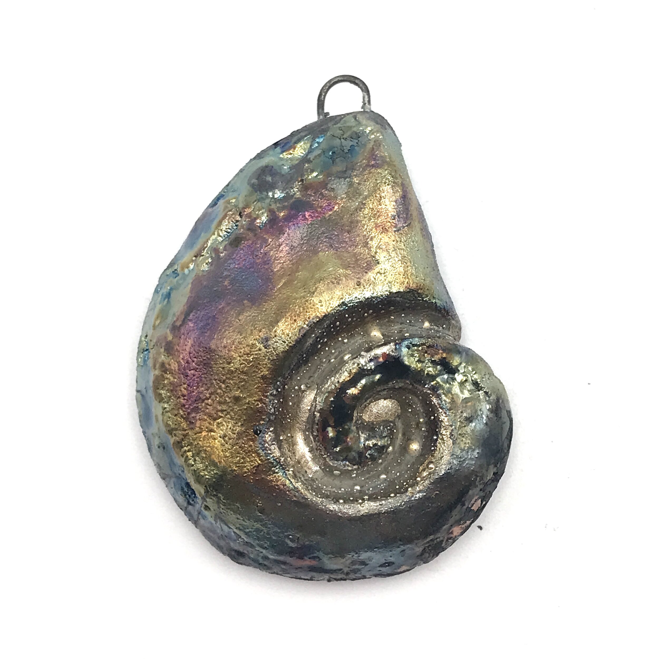 Raku Ammonite Spiral Pendant Ceramic Jewelry Supply Handmade by MAKUstudio