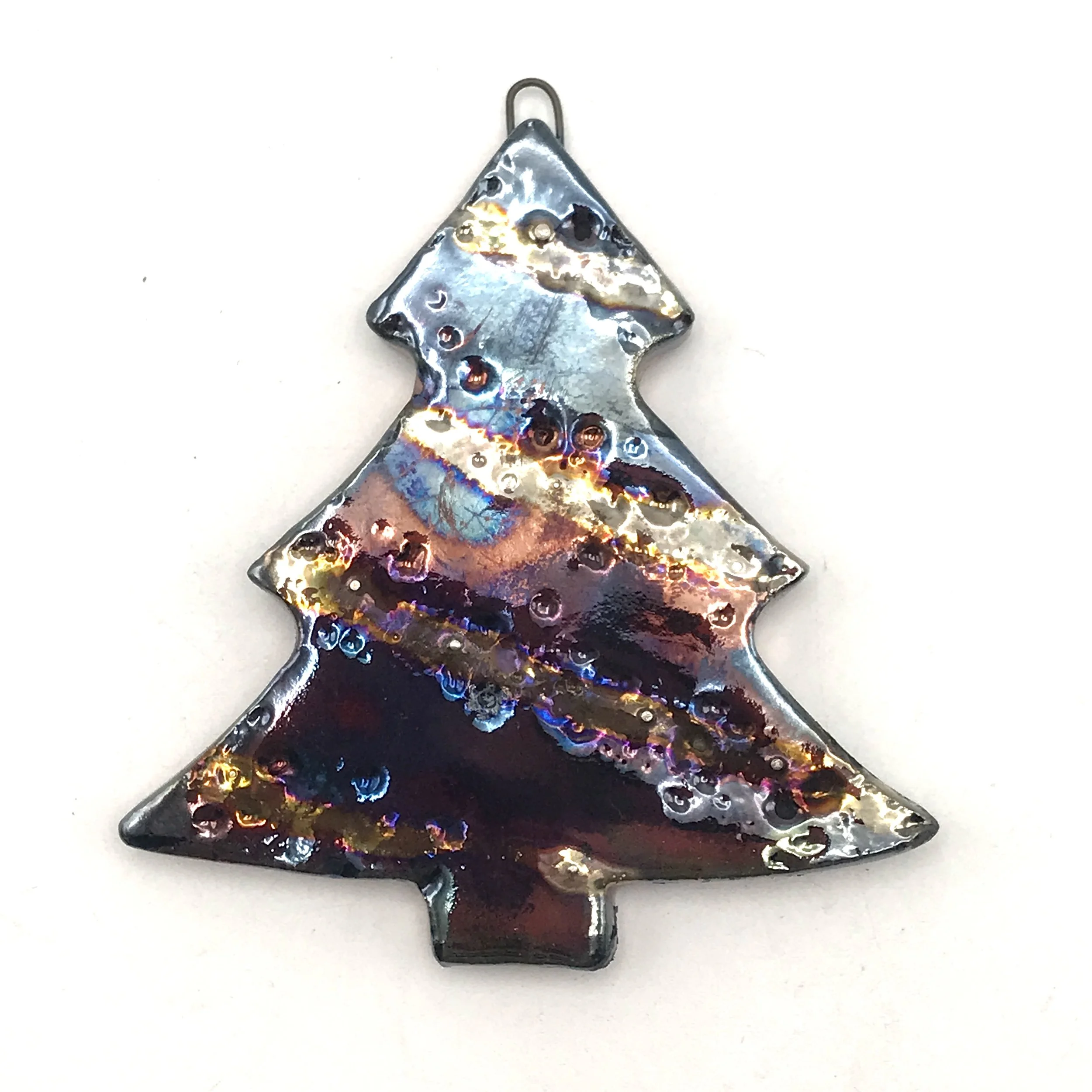 Raku Christmas Tree Ornament or Pendant Ceramic Jewelry Supply Handmade by MAKUstudio