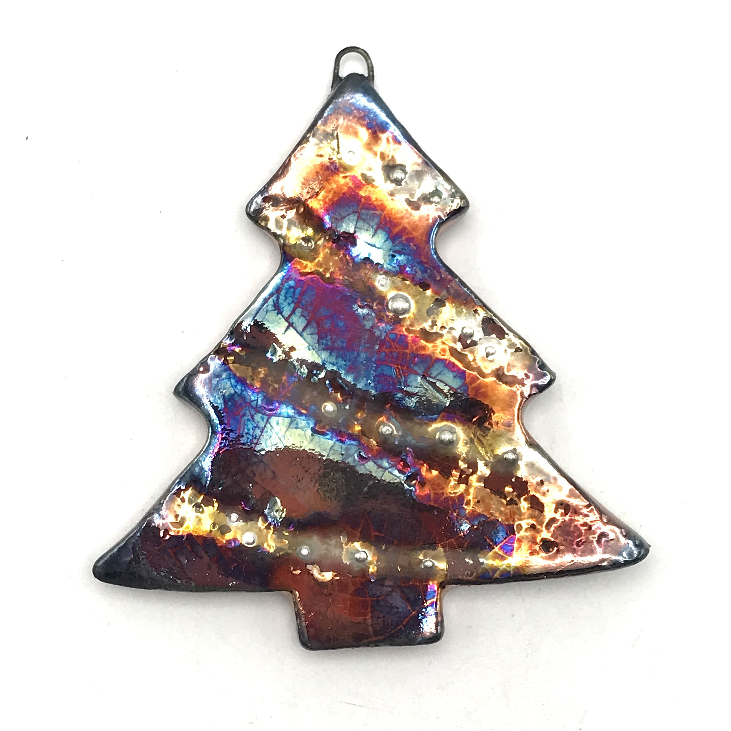 Raku Christmas Tree Ornament or Pendant Ceramic Jewelry Supply Handmade by MAKUstudio