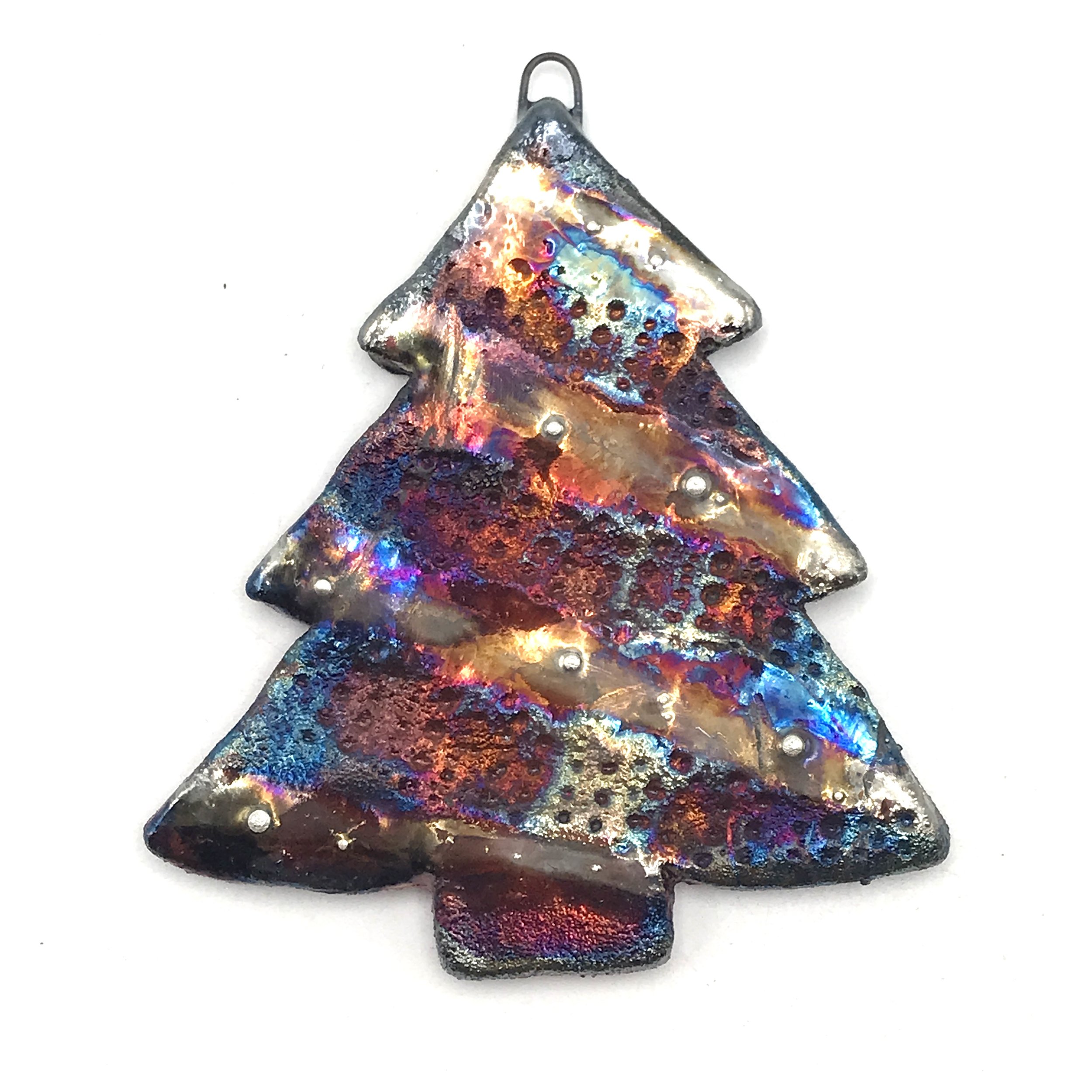 Raku Christmas Tree Ornament or Pendant Ceramic Jewelry Supply Handmade by MAKUstudio