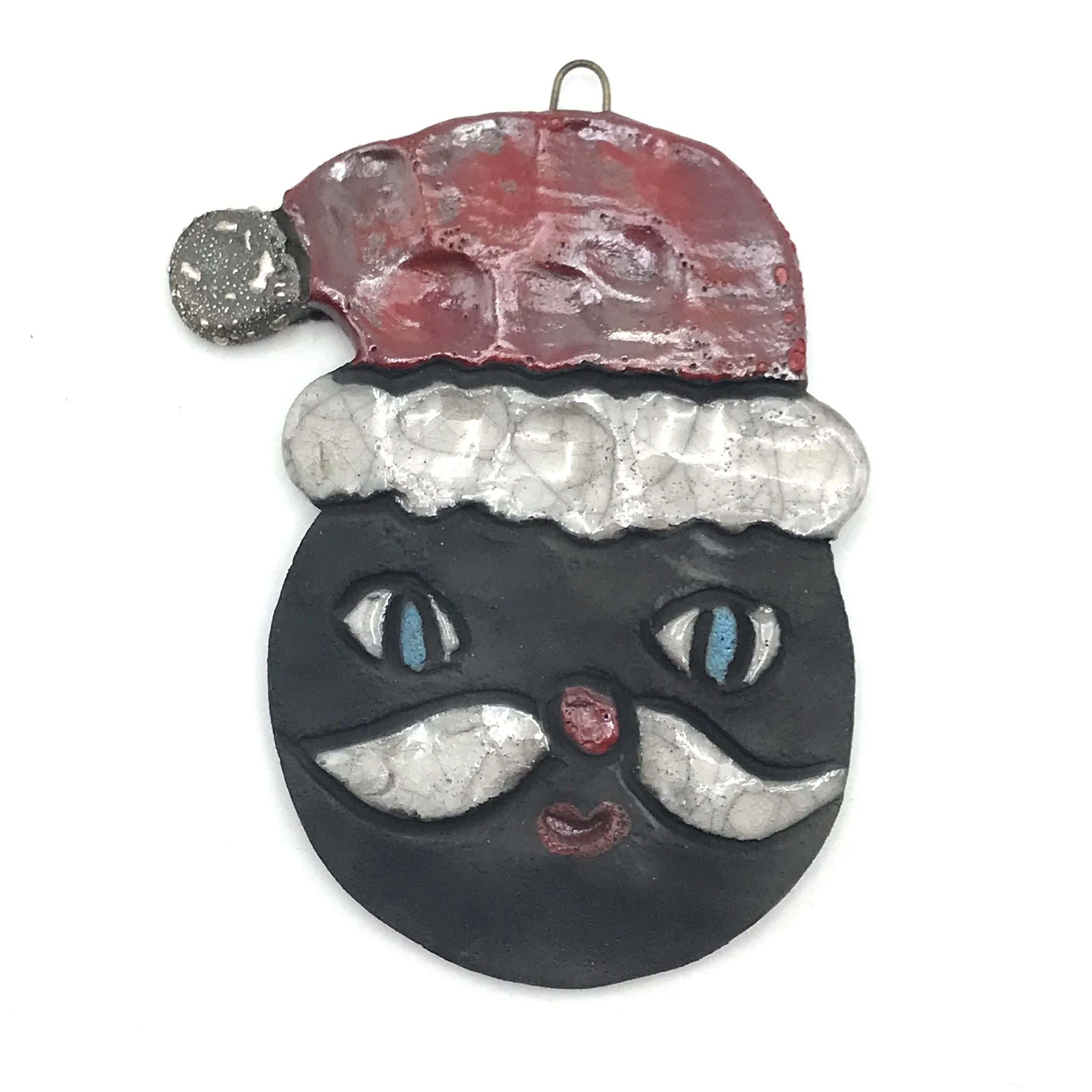 Raku Santa Claus Ornament or Pendant Ceramic Jewelry Supply Handmade by MAKUstudio