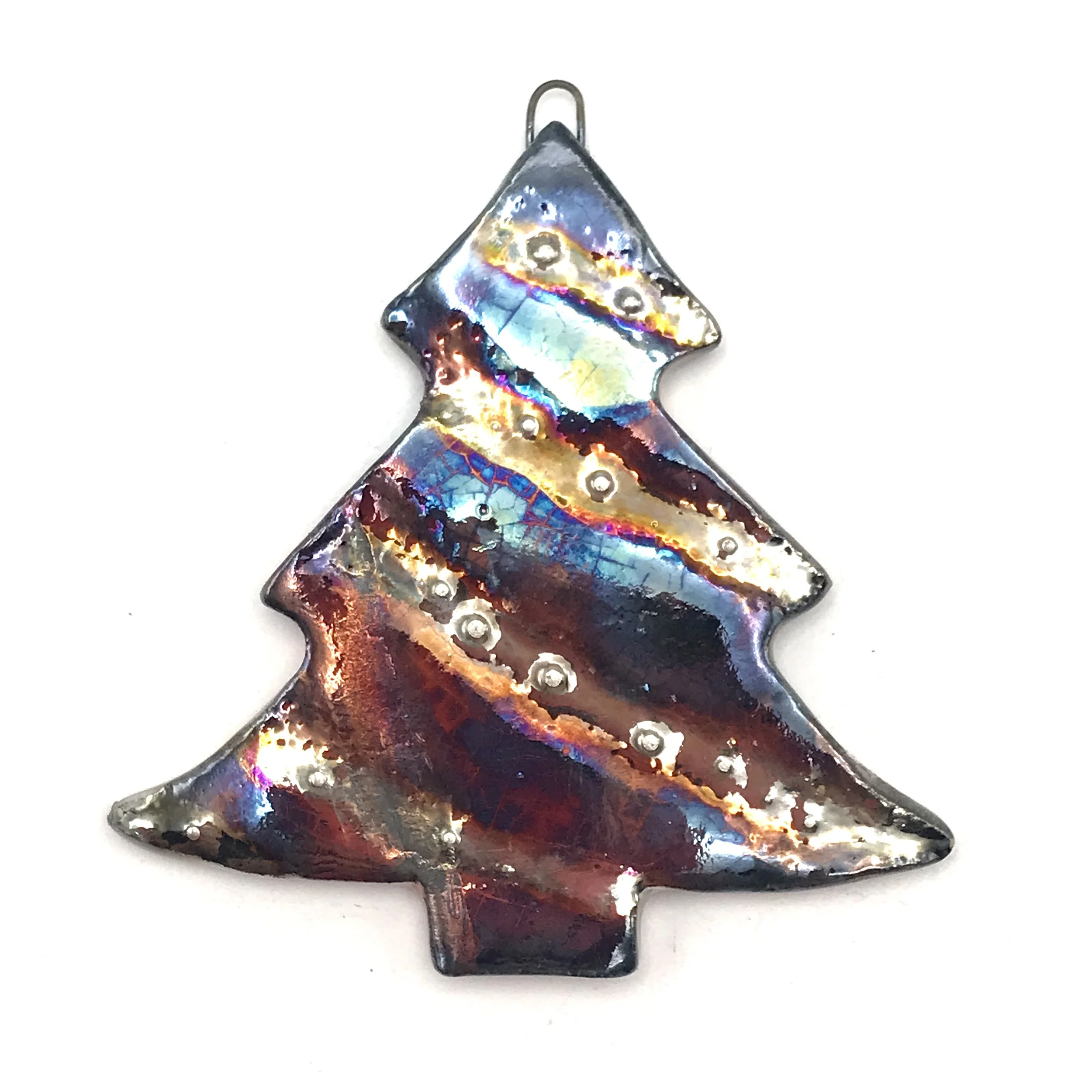 Raku Christmas Tree Ornament or Pendant Ceramic Jewelry Supply Handmade by MAKUstudio