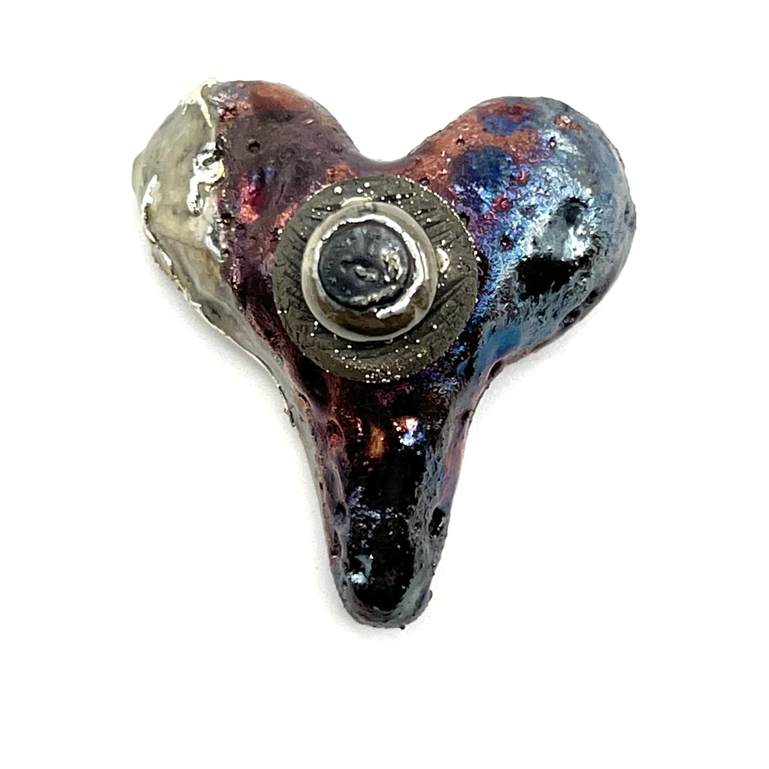 Raku Heart Cabochon Ceramic Jewelry Supply Handmade by MAKUstudio