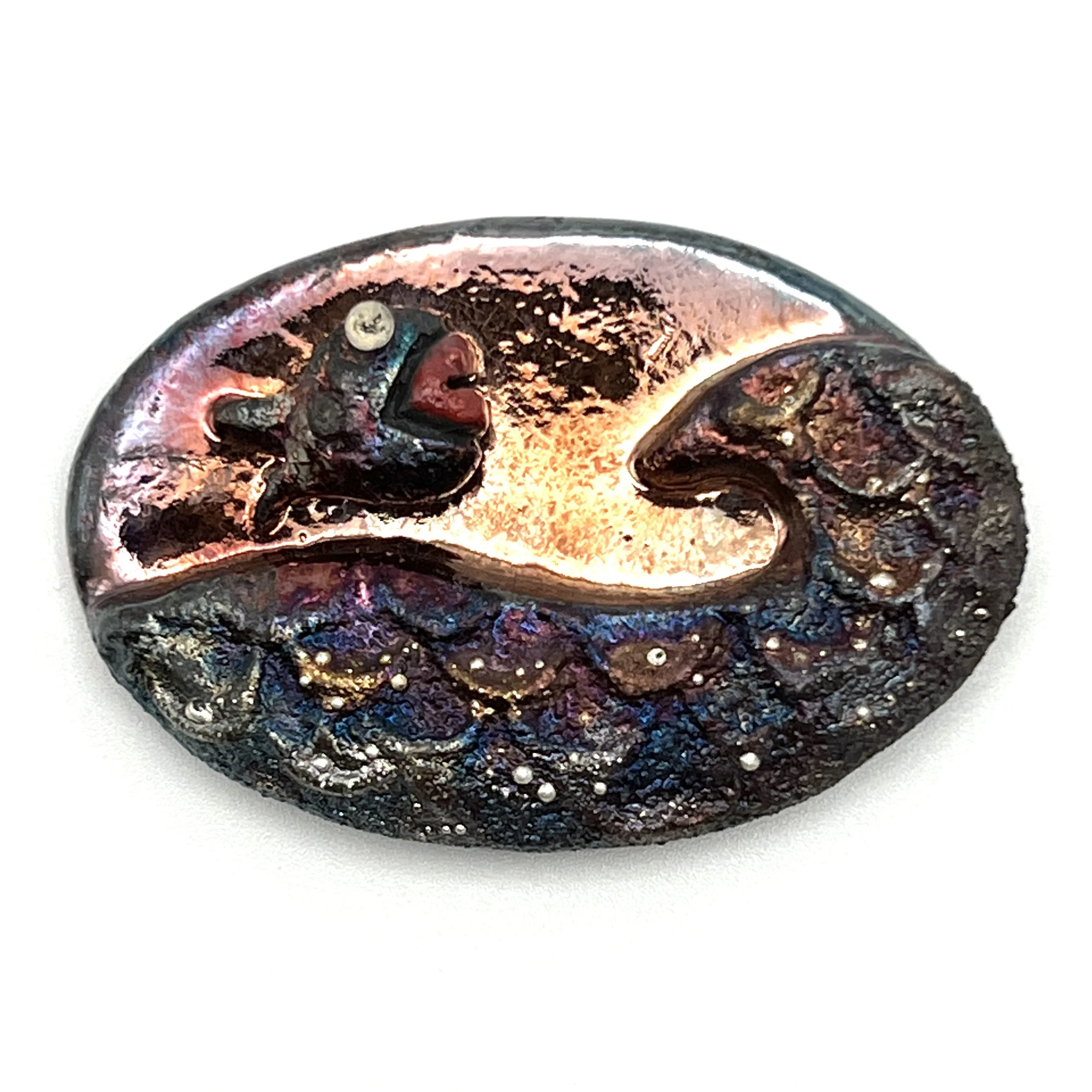 Fish and Wave Raku Cabochon Jewelry Supply Handmade by MAKUstudio