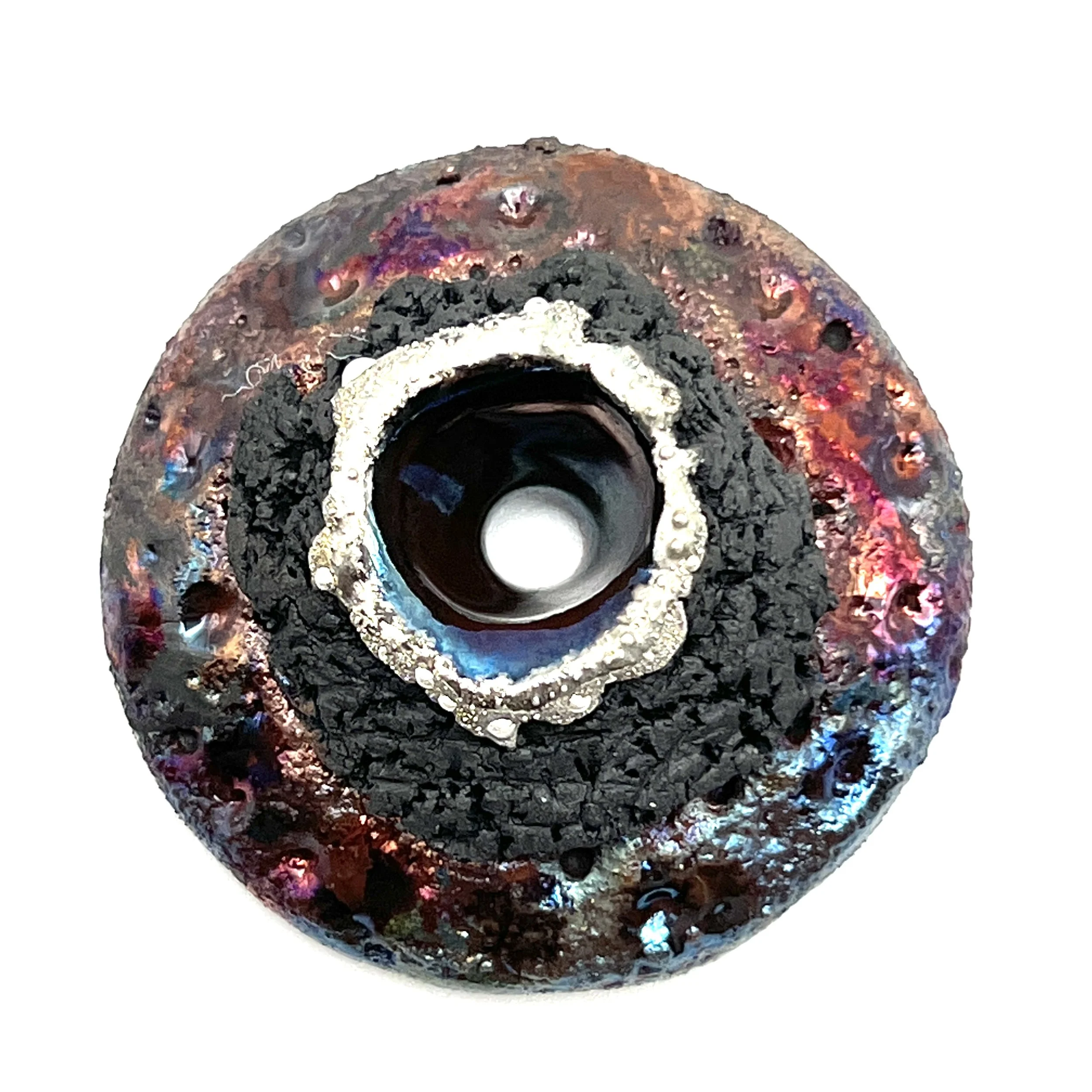 Large Volcano Raku Donut Cabochon Jewelry Supply Handmade by MAKUstudio