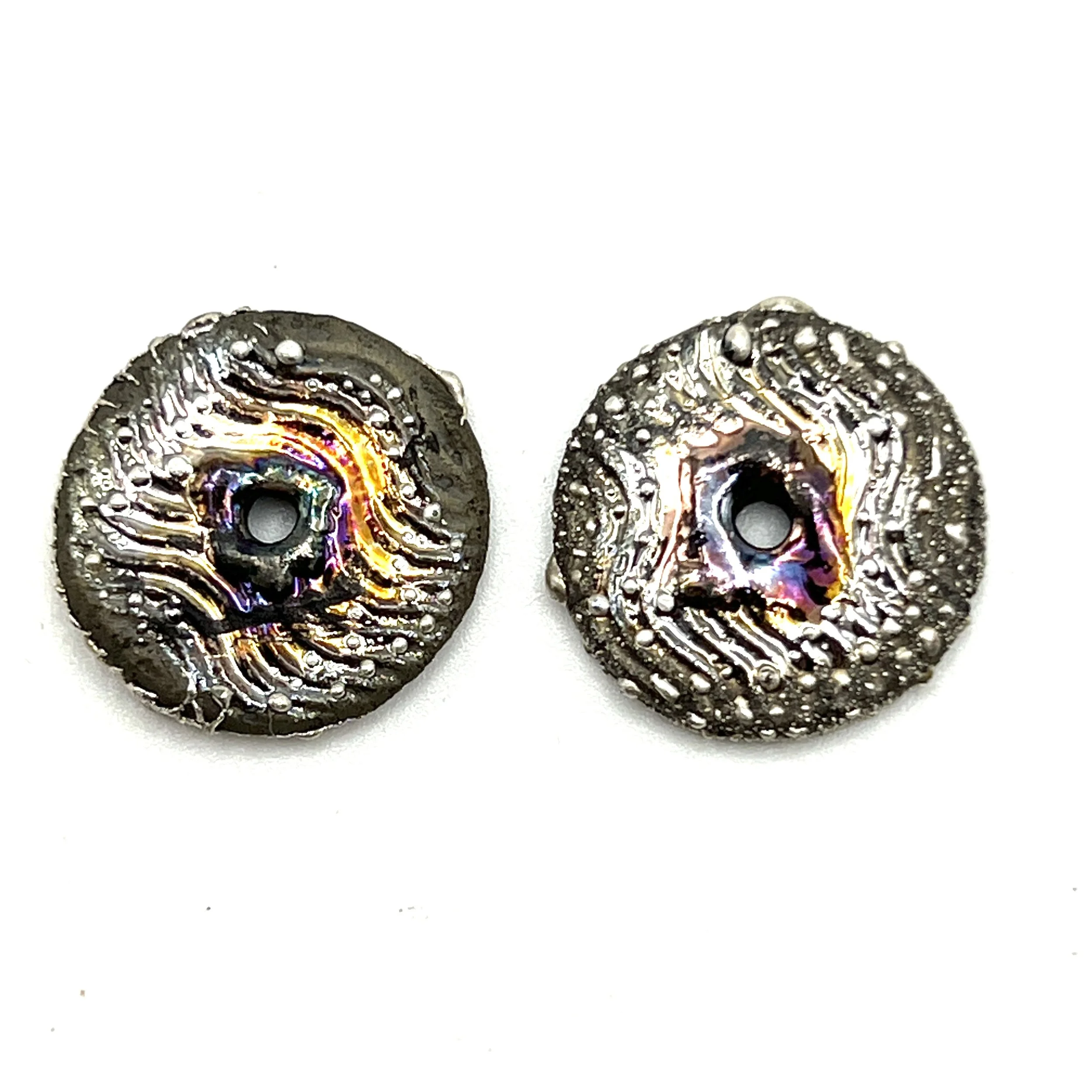 Set of 2 Disc Raku Cabochon Donut Beads Ceramic Jewelry Supplies Handmade by MAKUstudio