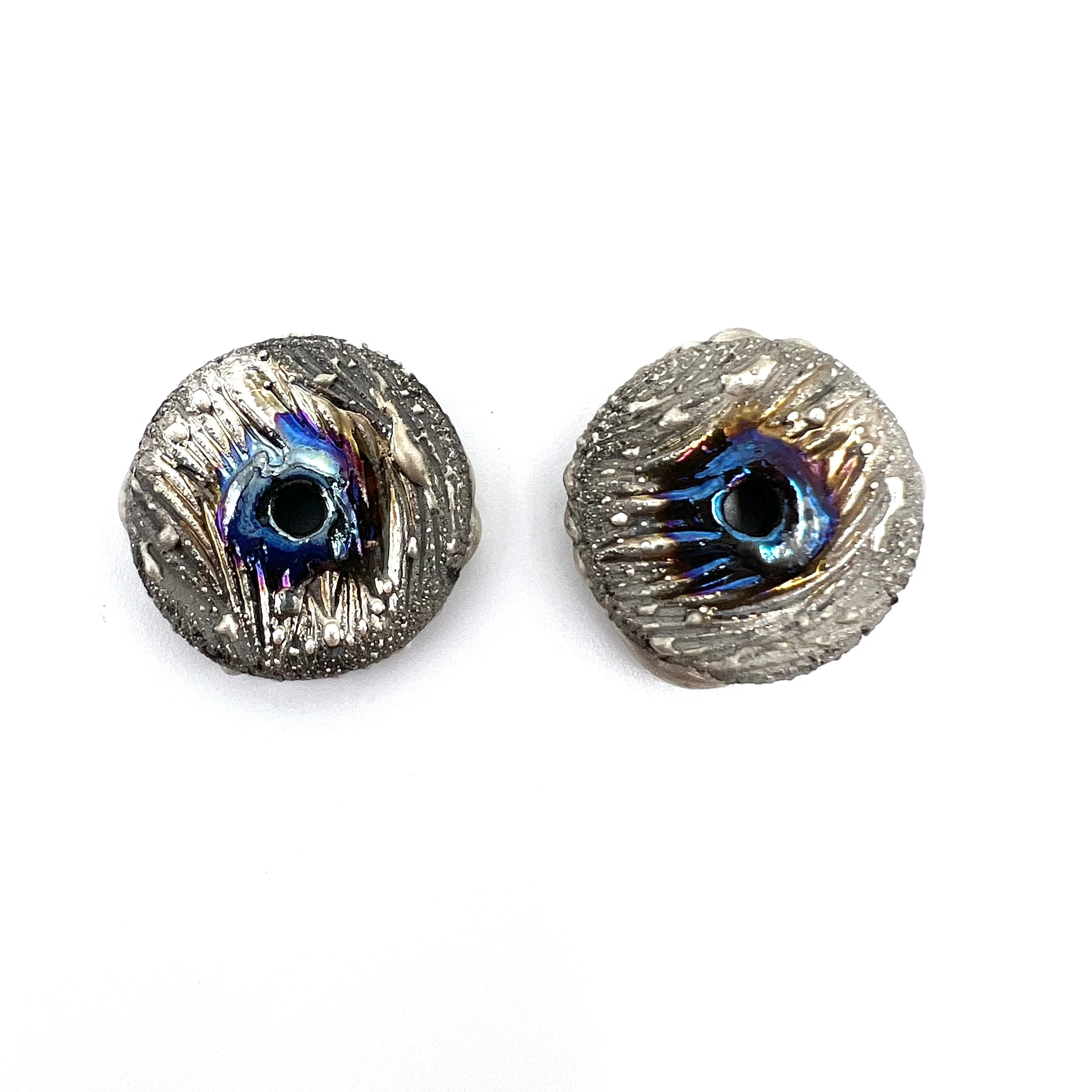 Set of 2 Disc Raku Cabochon Donut Beads Ceramic Jewelry Supplies Handmade by MAKUstudio