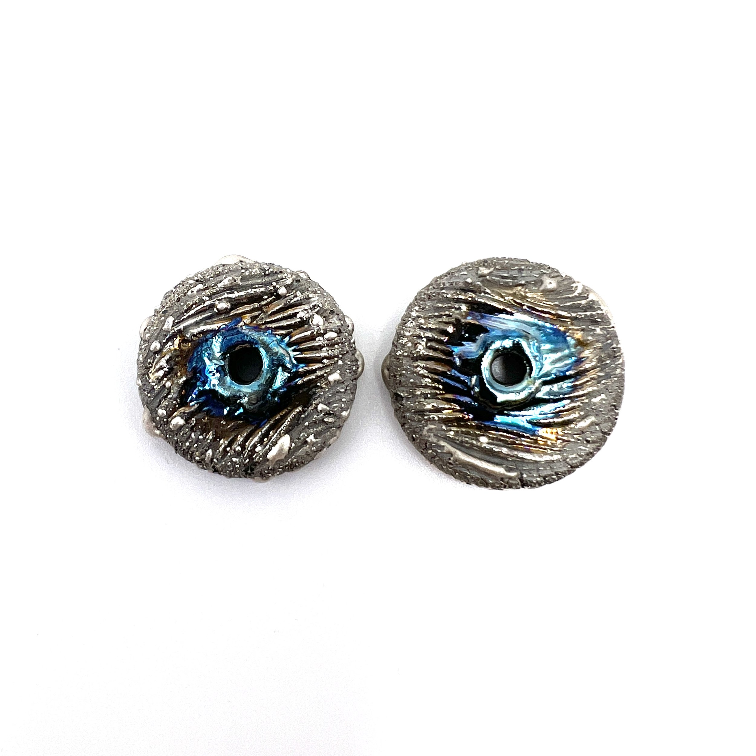 Set of 2 Disc Raku Cabochon Donut Beads Ceramic Jewelry Supplies Handmade by MAKUstudio