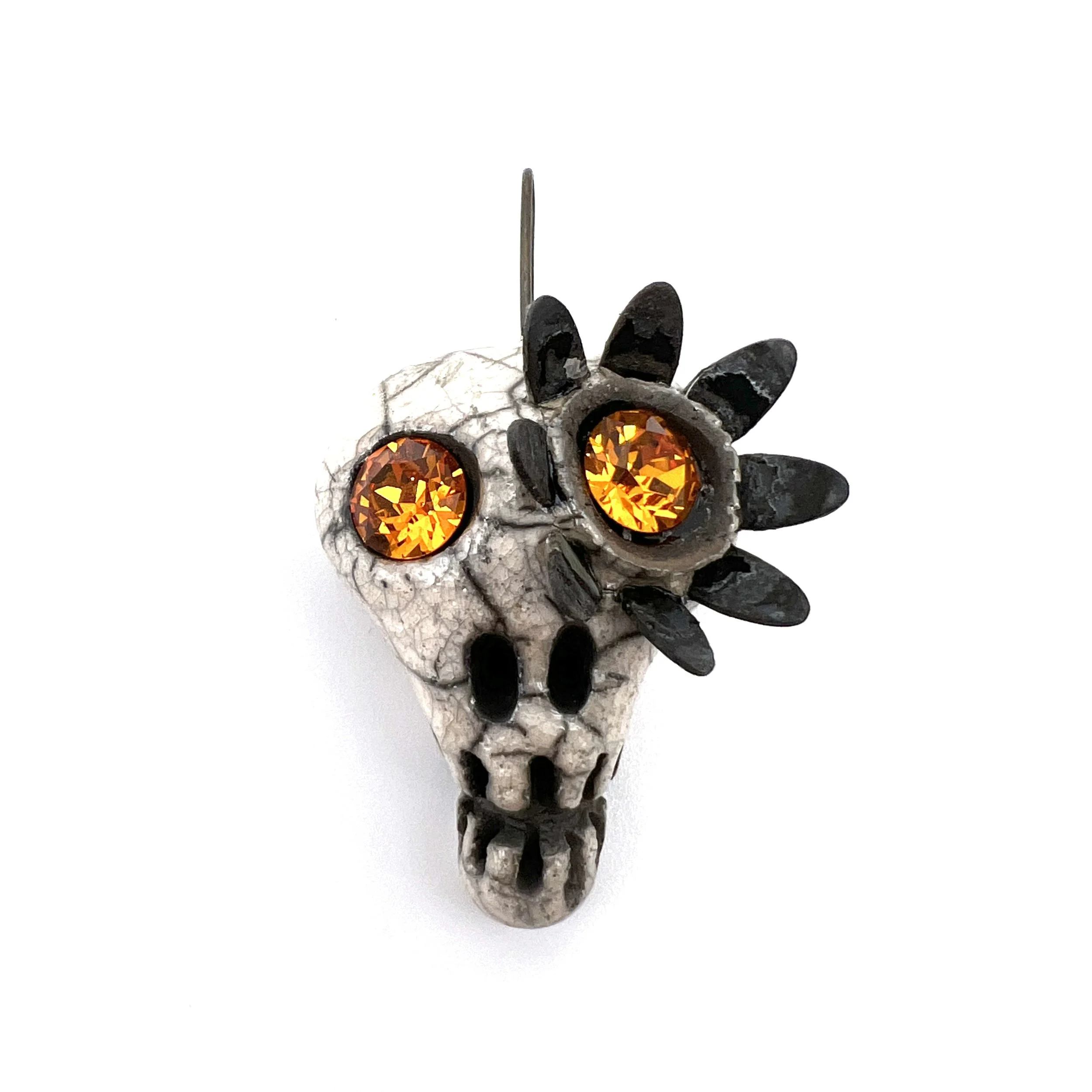 Flower Eye Raku Skull Pendant Ceramic Jewelry Supplies Handmade by MAKUstudio